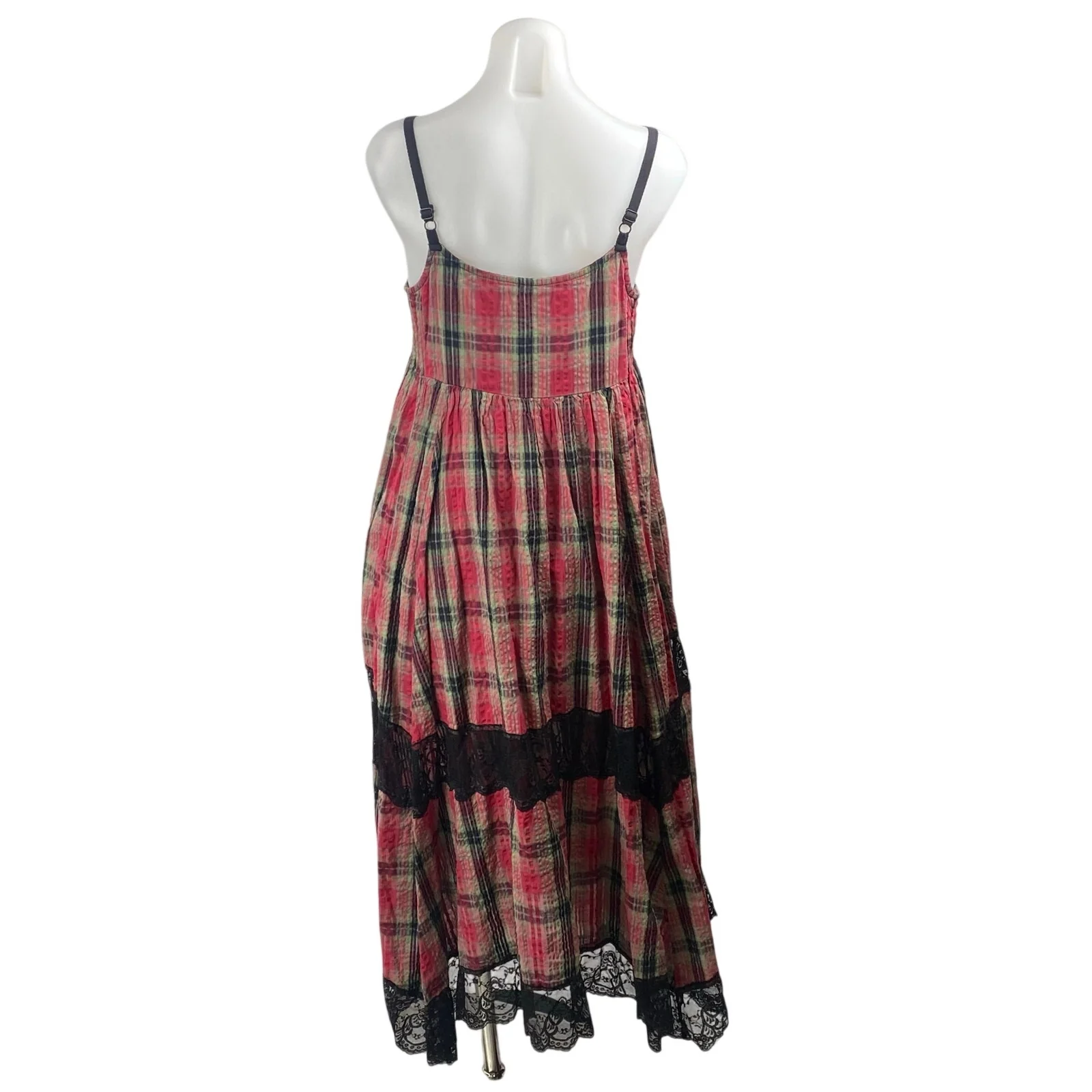 Urban Outfitters Baez Red Plaid Flannel Lace Inset Sleeveless Midi Tank Dress M - Image 4
