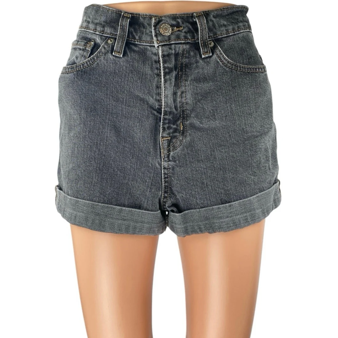 Urban Outfitters BDG Black Washed High Rise Cuffed Denim Jean Shorts Size 26