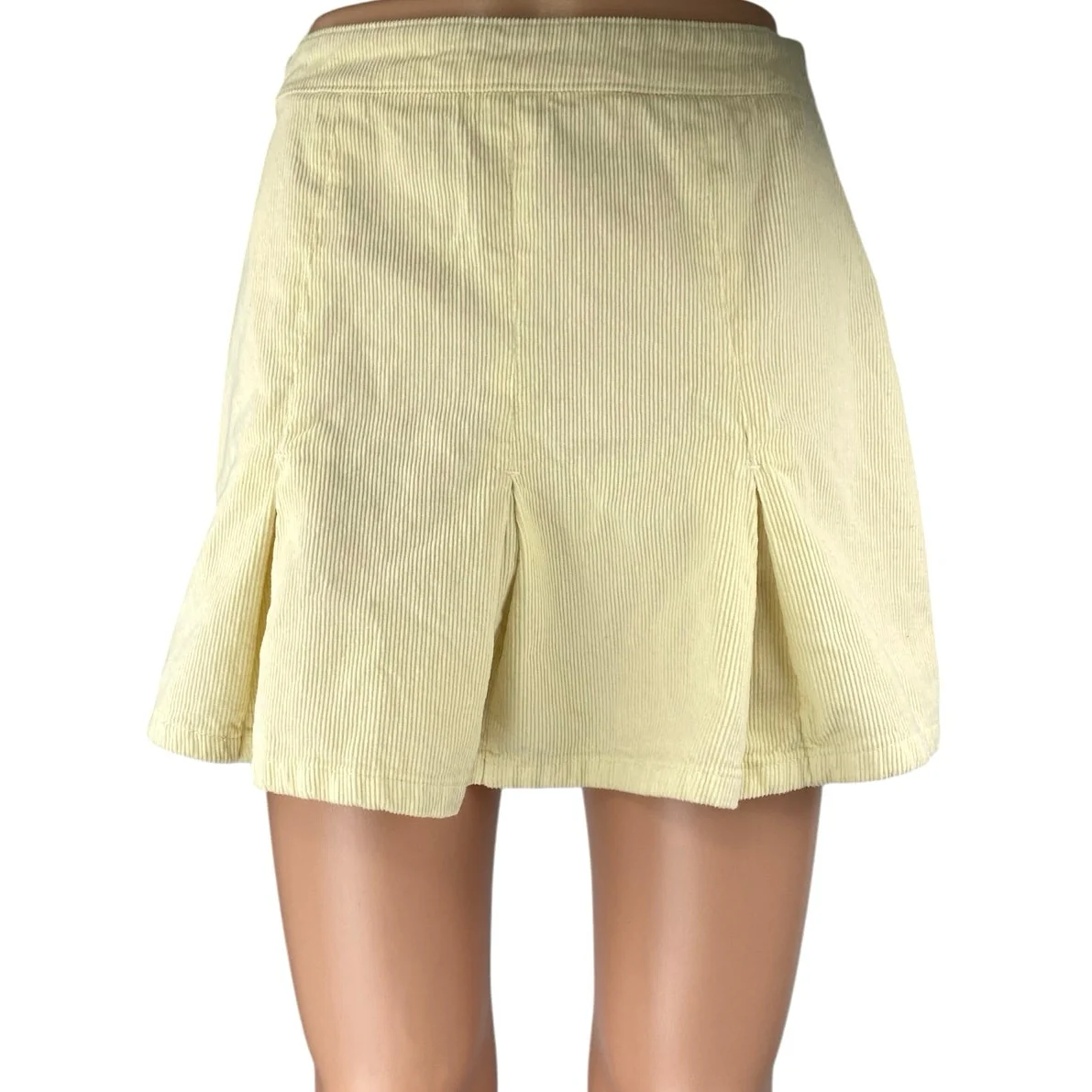 Urban Outfitters BDG Cream Yellow Corduroy Pleated Zipper Mini A-Line Skirt Sz S