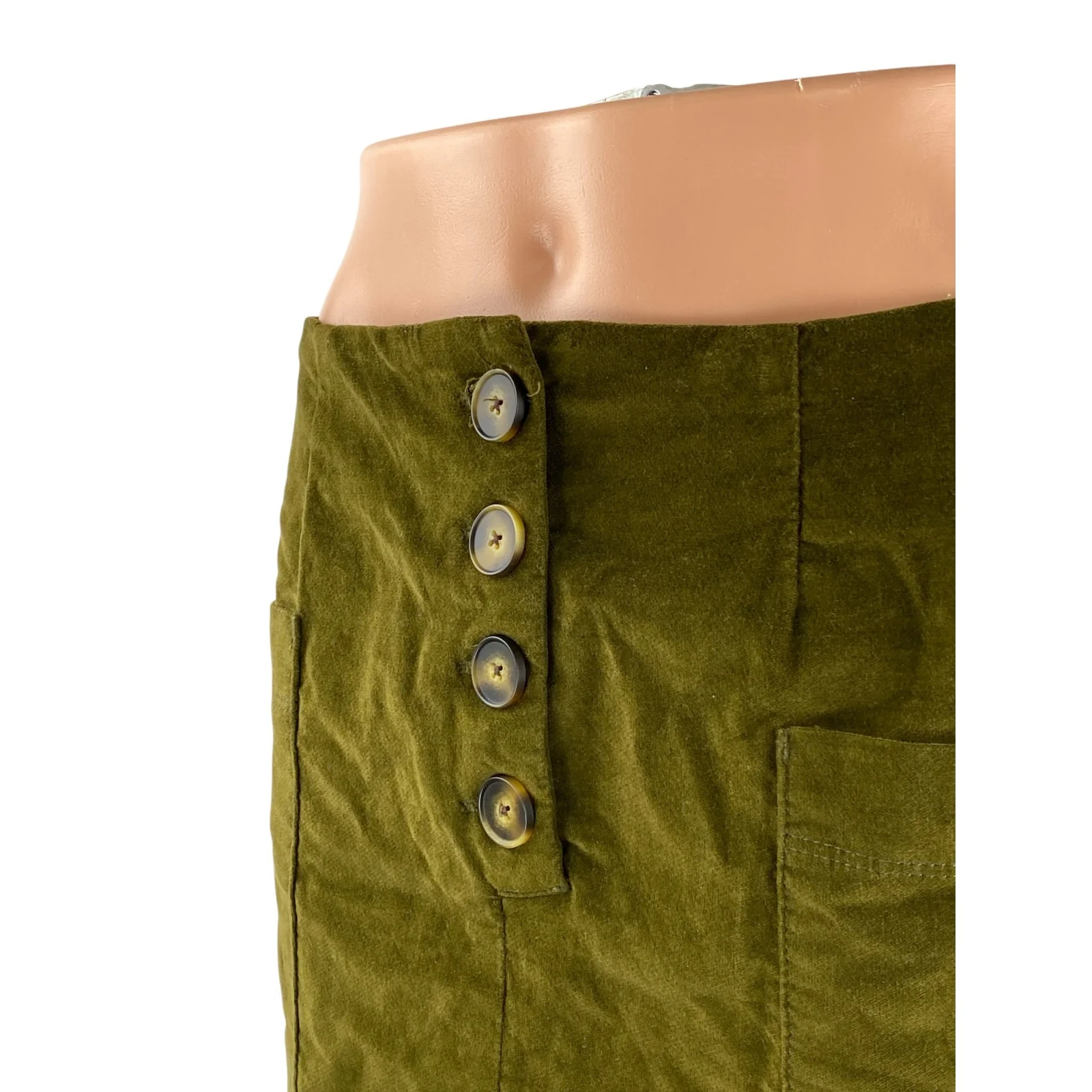 Urban Outfitters BDG Women's Green Velvet Velour Button Pencil Mini Skirt Size S - Image 2