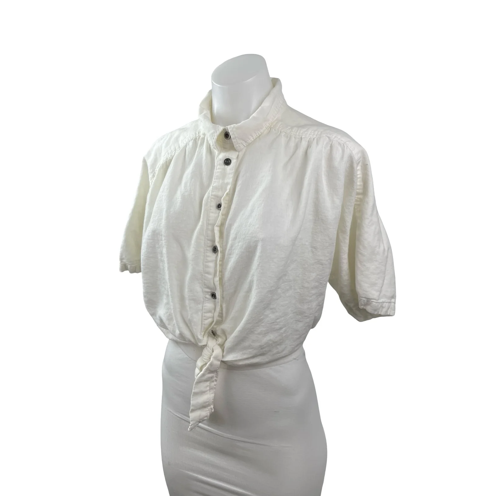Urban Outfitters BDG Women's White Linen Short Sleeve Cropped Shirt Top Size M - Image 2