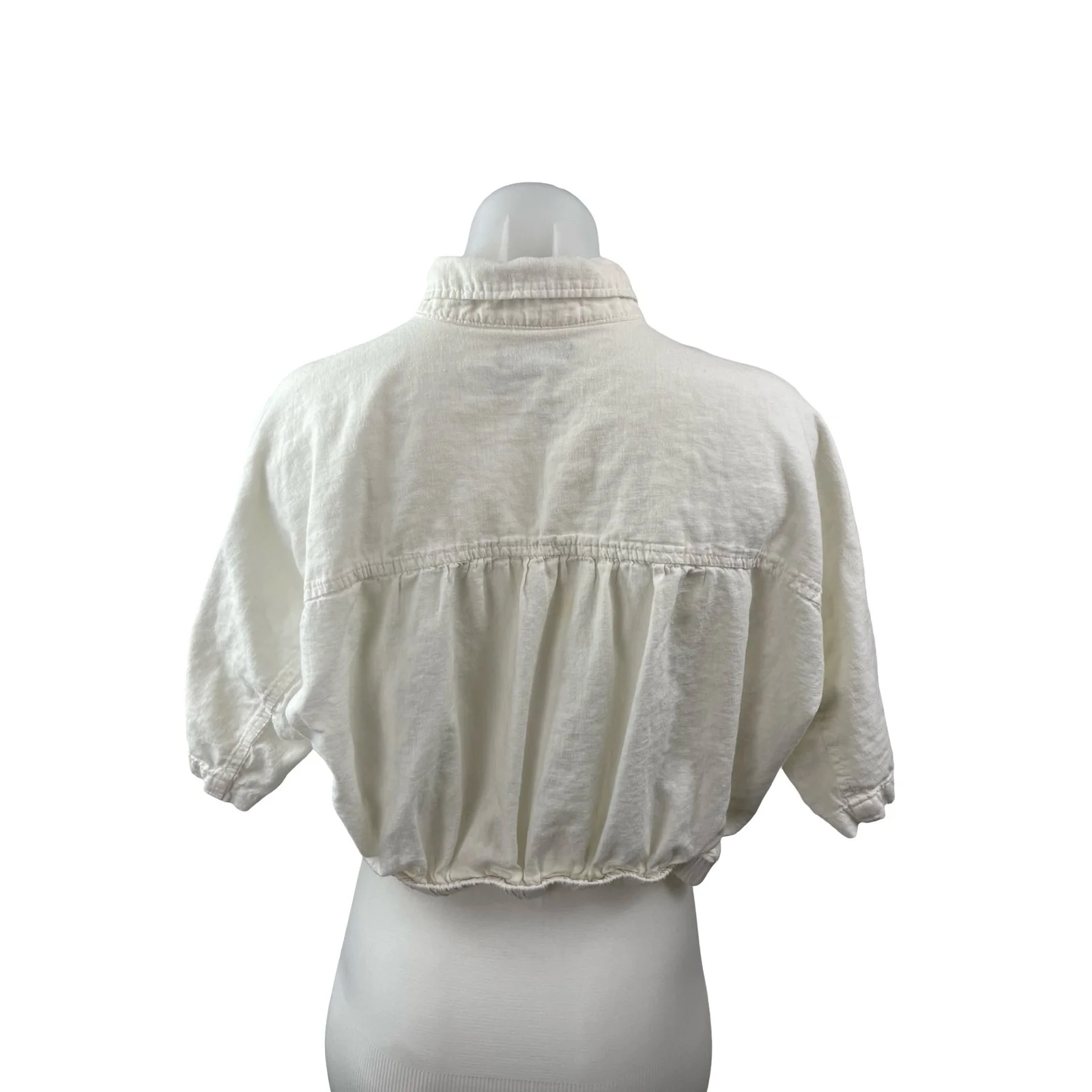 Urban Outfitters BDG Women's White Linen Short Sleeve Cropped Shirt Top Size M - Image 3