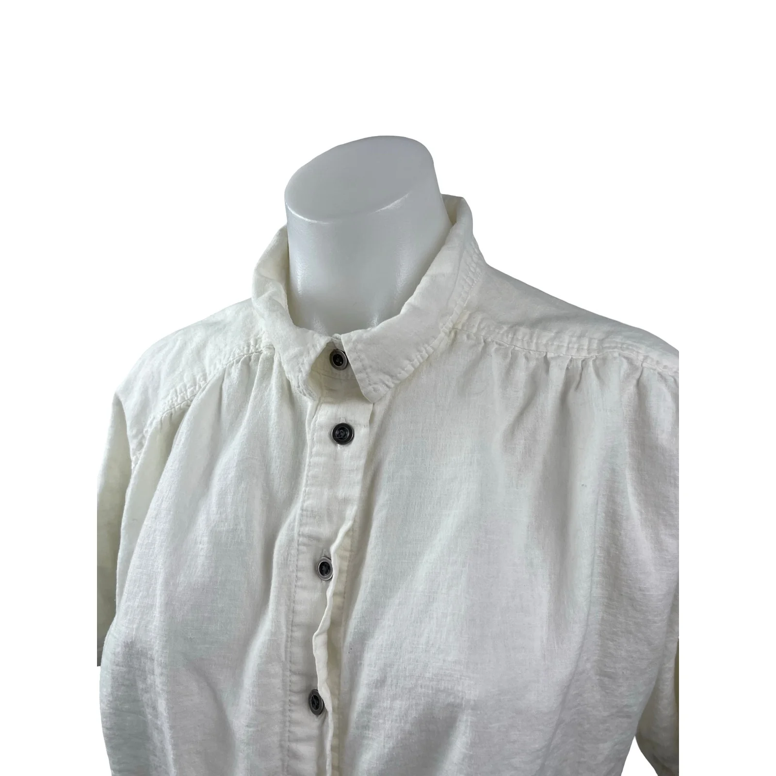 Urban Outfitters BDG Women's White Linen Short Sleeve Cropped Shirt Top Size M - Image 4