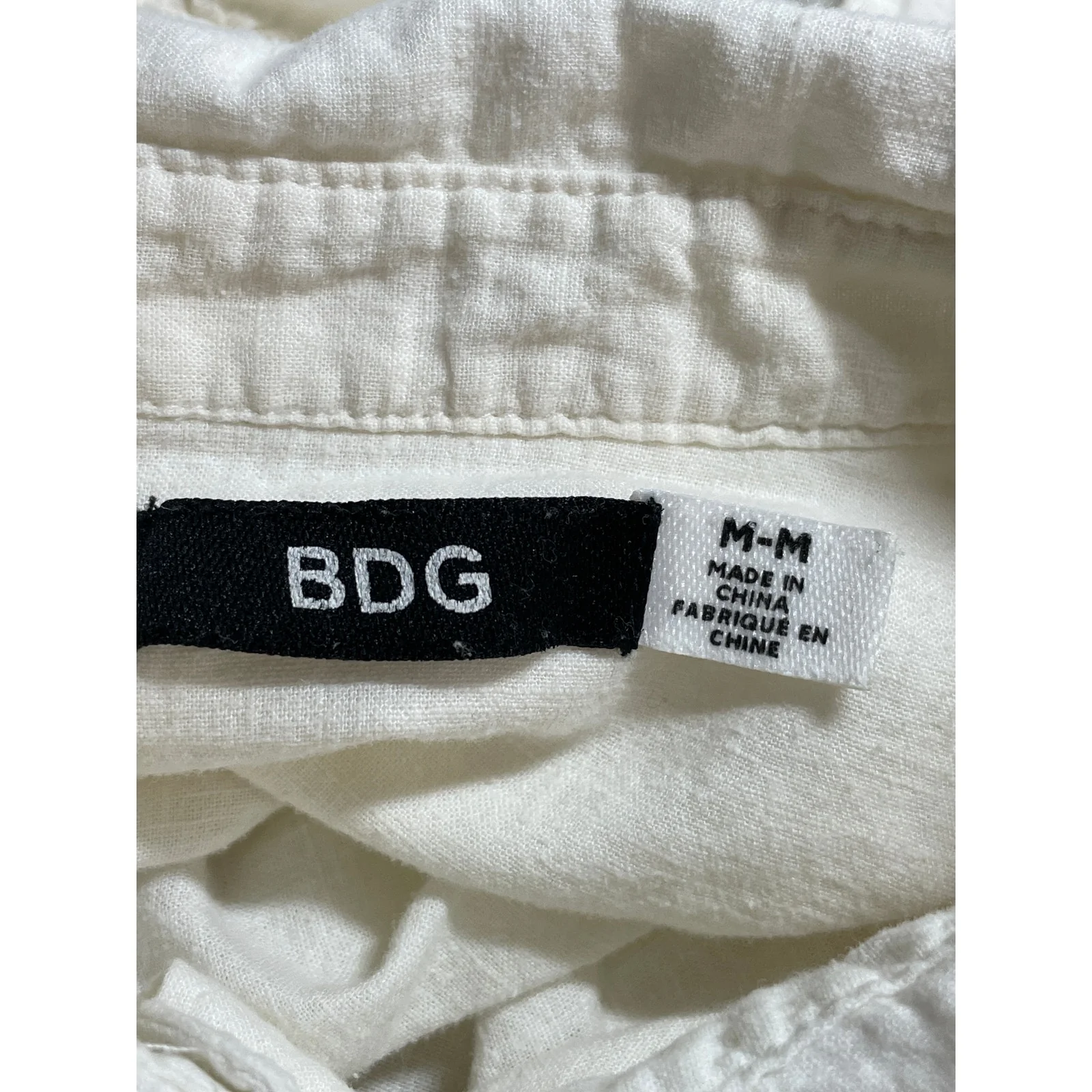 Urban Outfitters BDG Women's White Linen Short Sleeve Cropped Shirt Top Size M - Image 5
