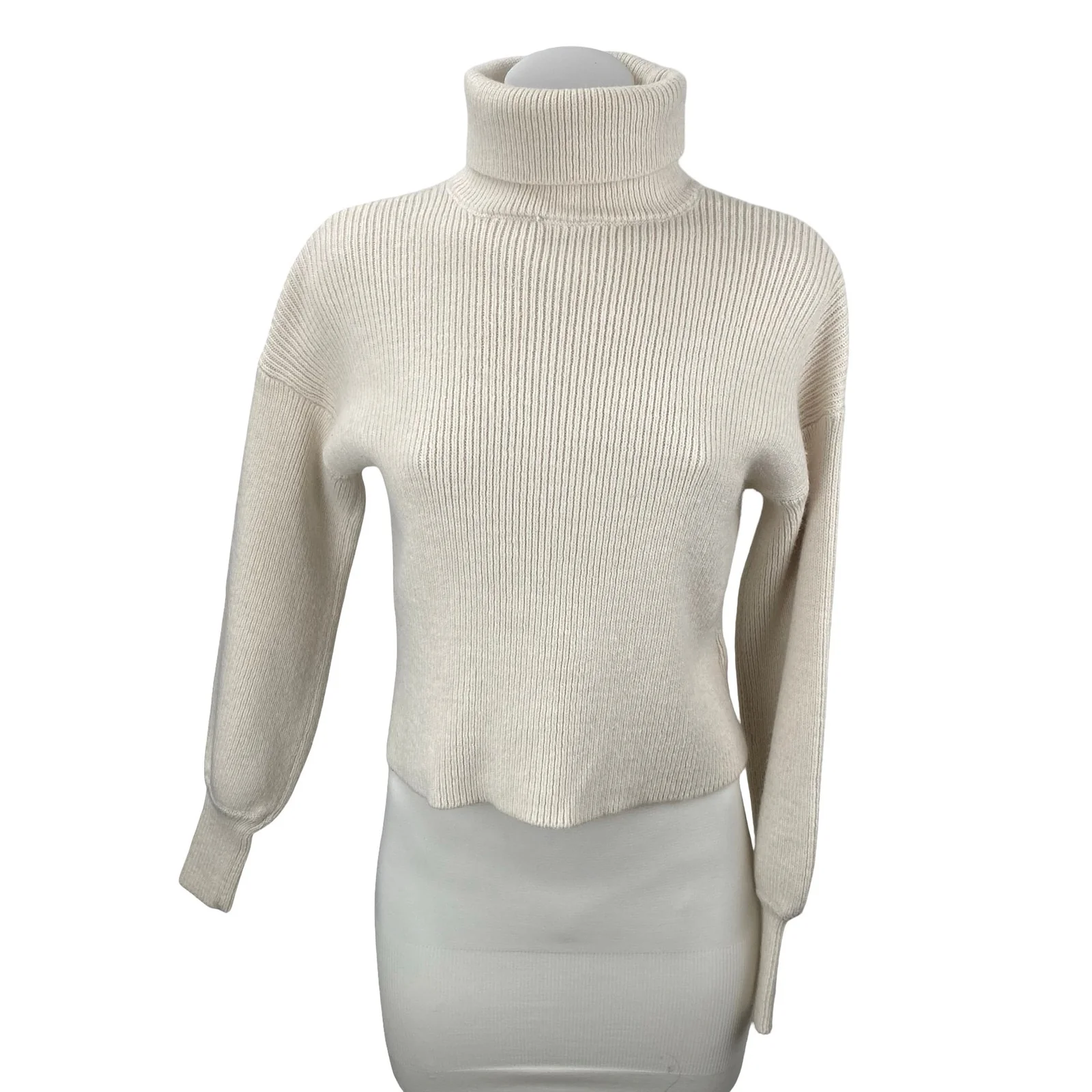 Urban Outfitters Beige Cream Ribbed Knit Turtleneck Long Sleeve Sweater Top XS