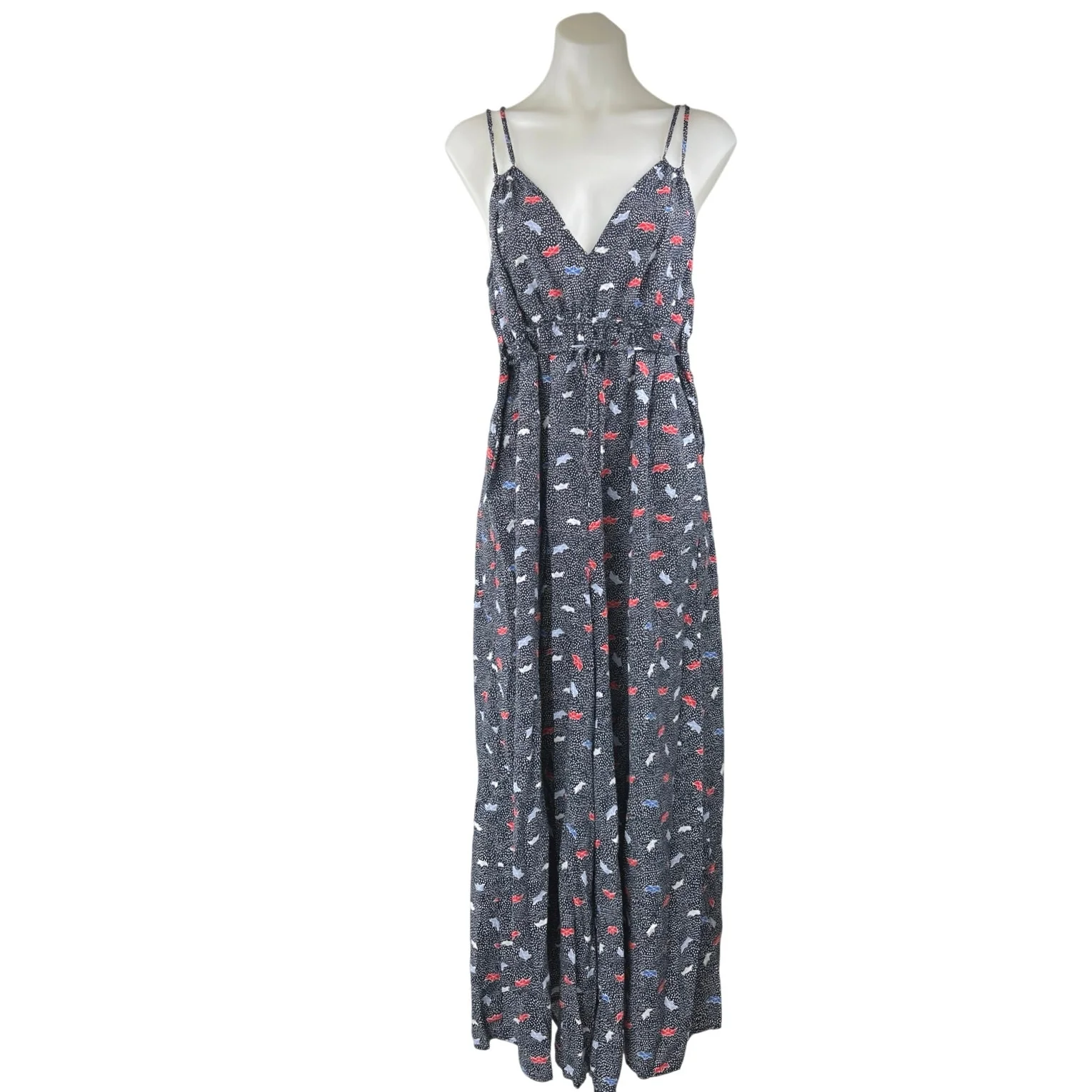 Urban Outfitters Black Multicolor Paper Boat Dots Sleeveless V Neck Jumpsuit M