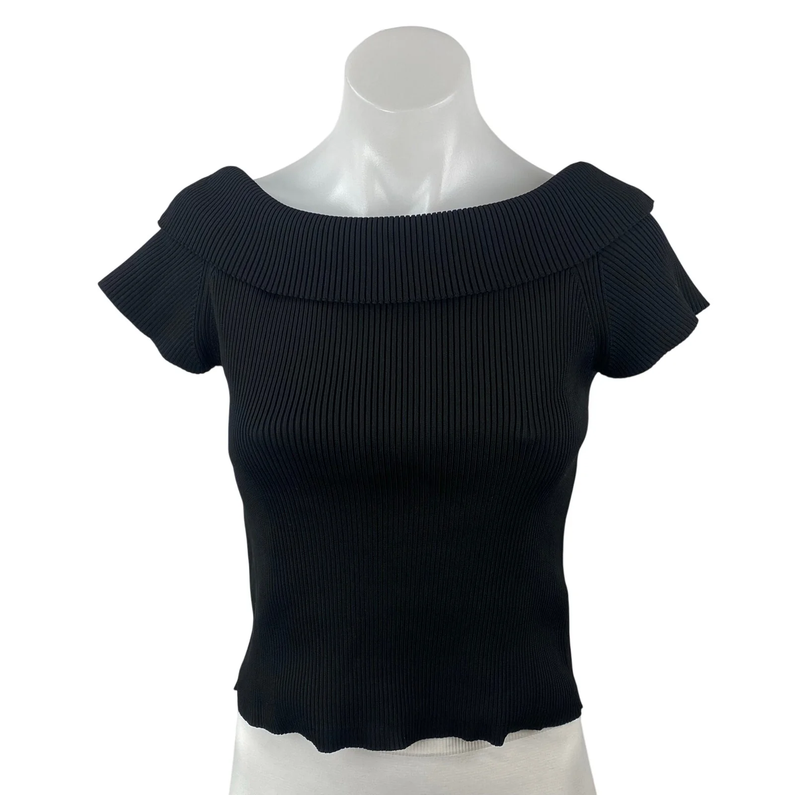 Urban Outfitters Black Ribbed Off the Shoulder Short Sleeve Crop T-shirt Top M