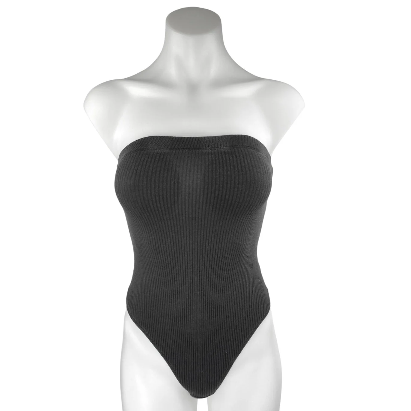 Urban Outfitters Black Ribbed Strapless Tube Bandeau Thong Bodysuit Top Size S