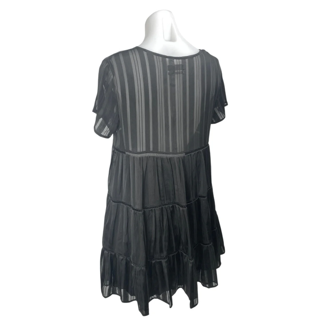 Urban Outfitters Black V-neck Short Sleeve Tiered Sheer Mini A-line Dress Size S - Image 2
