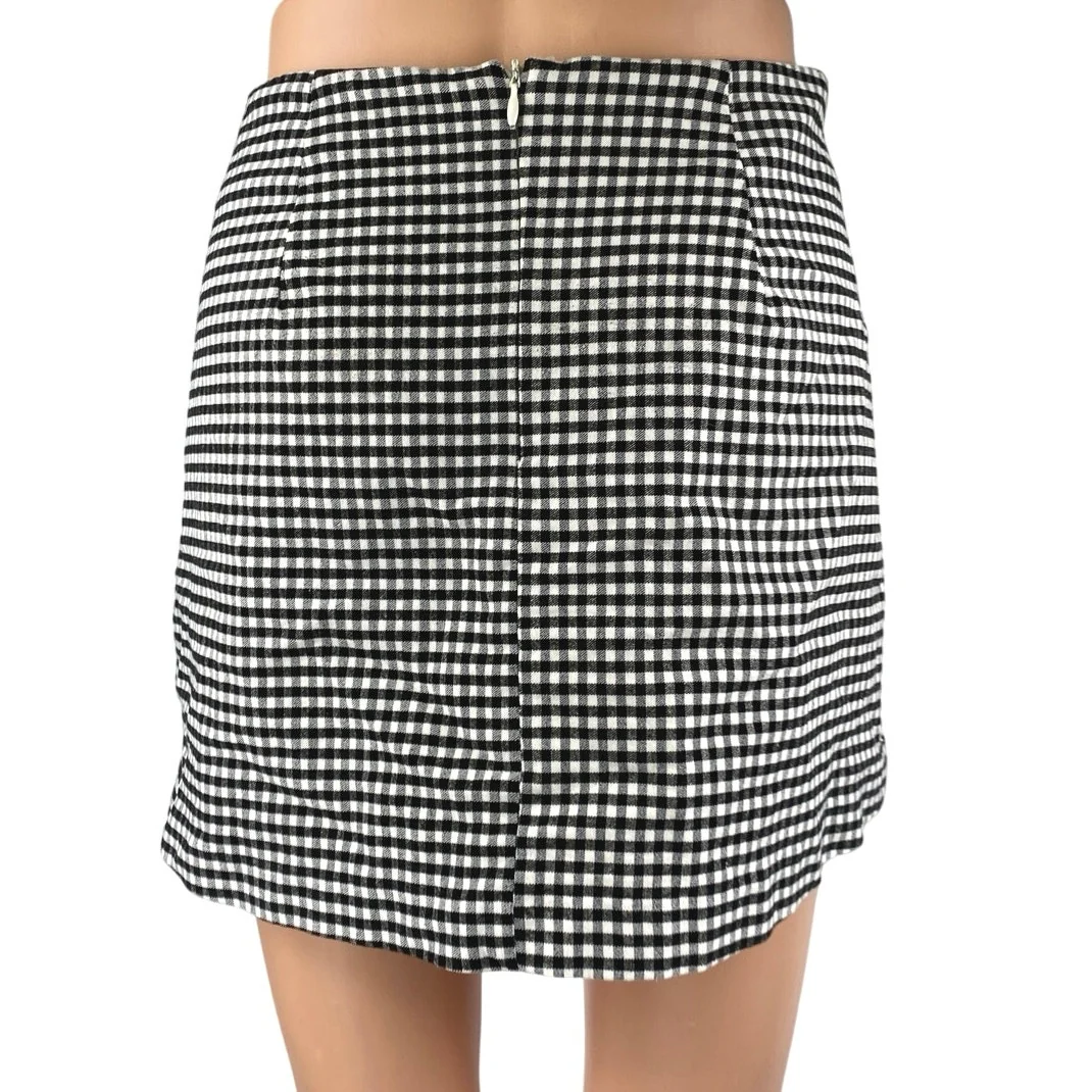 Urban Outfitters Black White Gingham Checkered Pocket A Line Mini Skirt Size S - Image 3