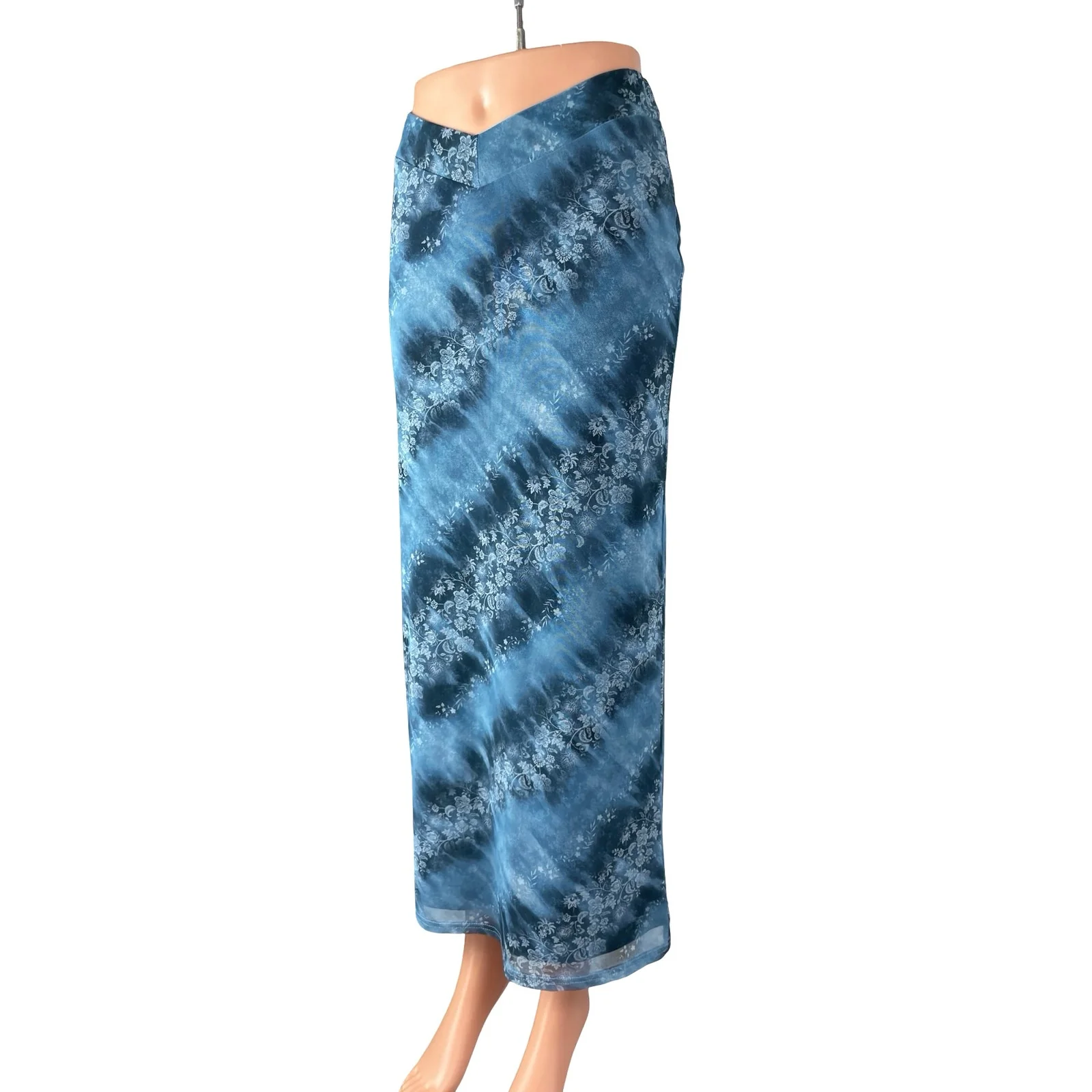 Urban Outfitters Blue Floral Tie Dye High Waist Hawaiian Straight Midi Skirt S - Image 2