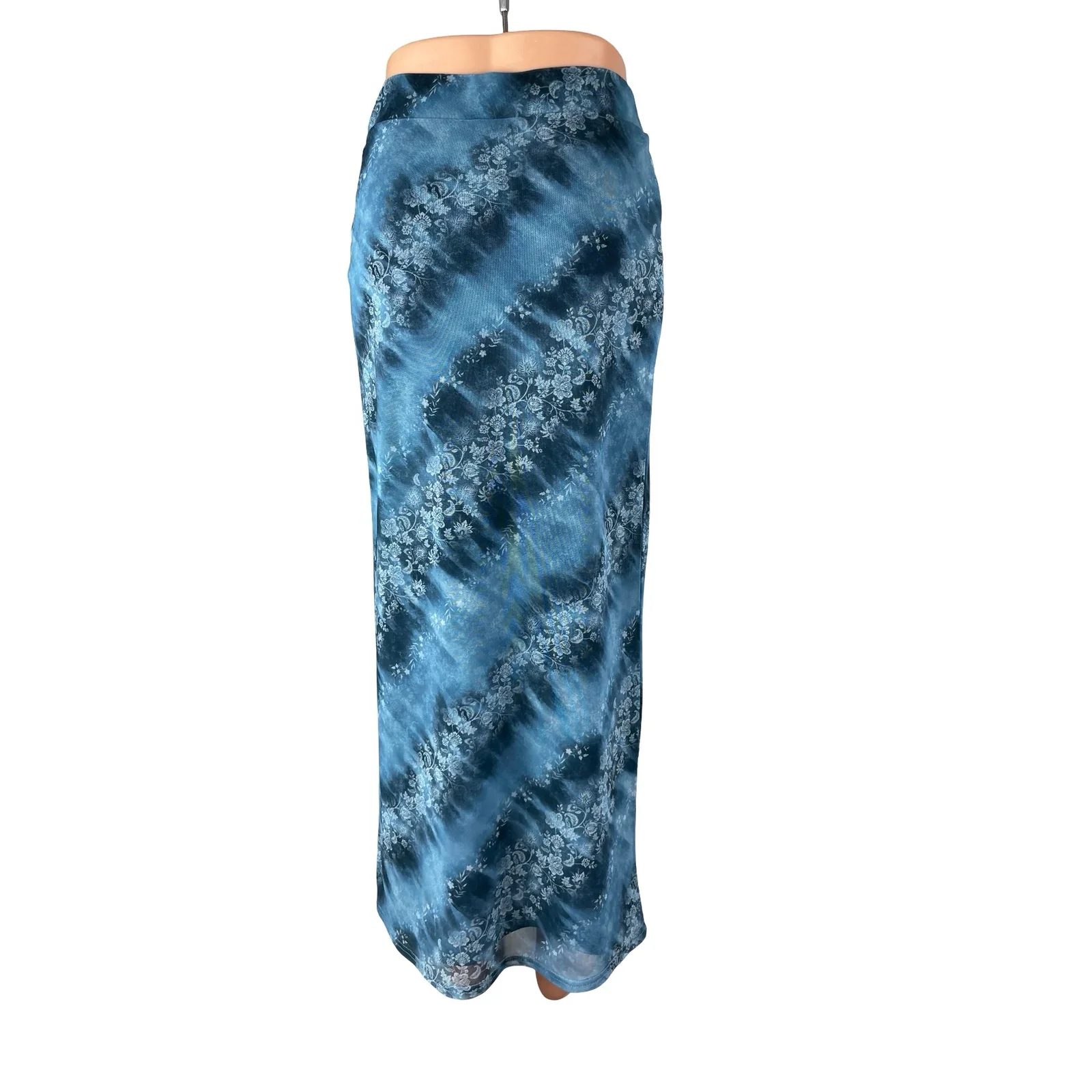 Urban Outfitters Blue Floral Tie Dye High Waist Hawaiian Straight Midi Skirt S - Image 4