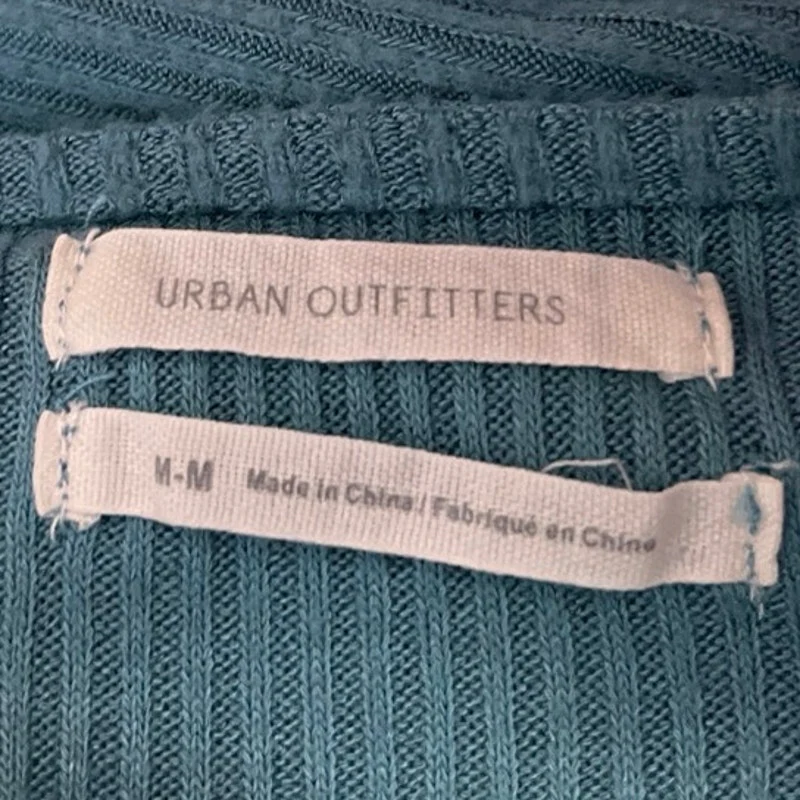 Urban Outfitters Blue Long Sleeve Ribbed Knit Wrap Cropped Sweater Top Size M - Image 3