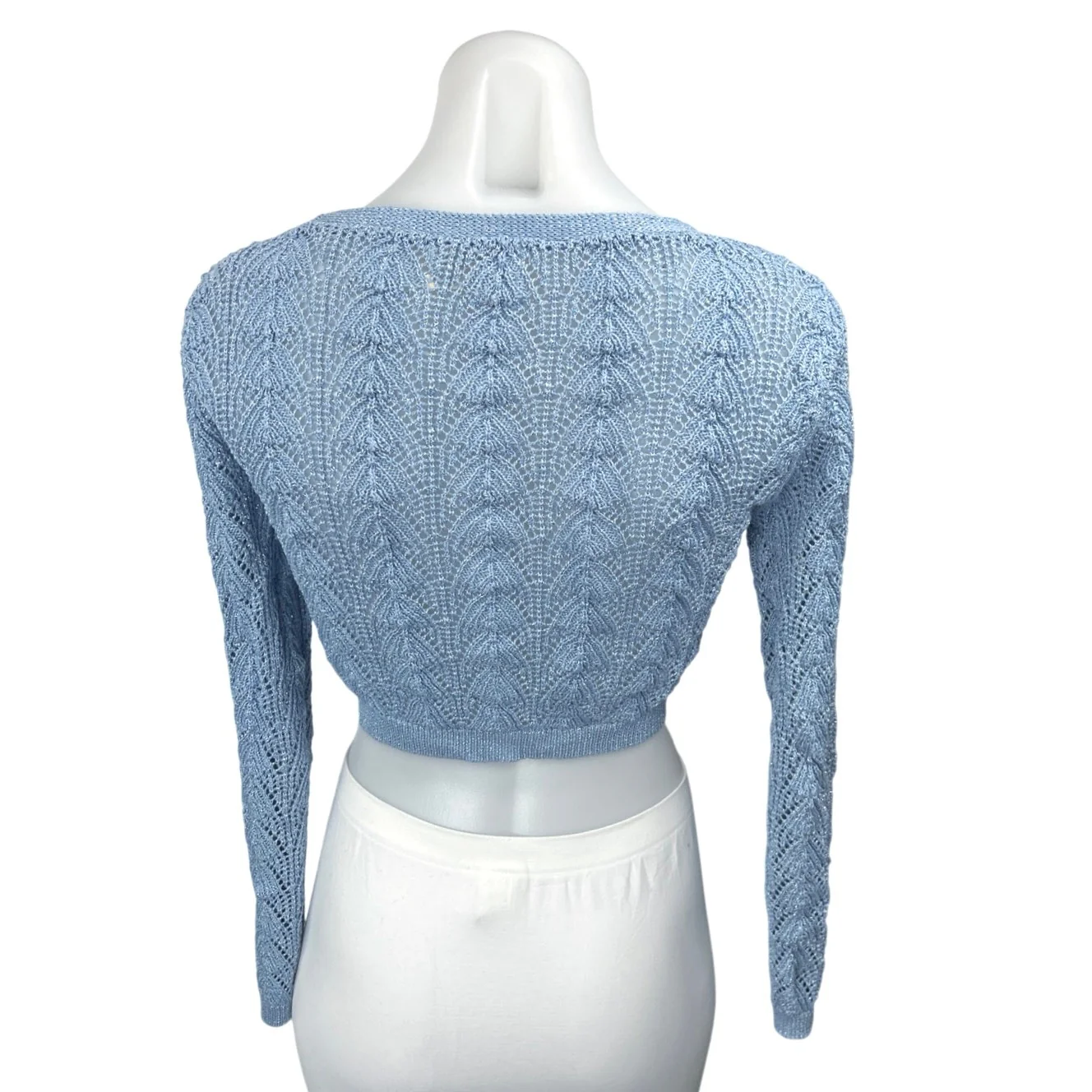 Urban Outfitters Blue Metallic Knit Long Sleeve Button Up Cardigan Sweater Top S - Image 2