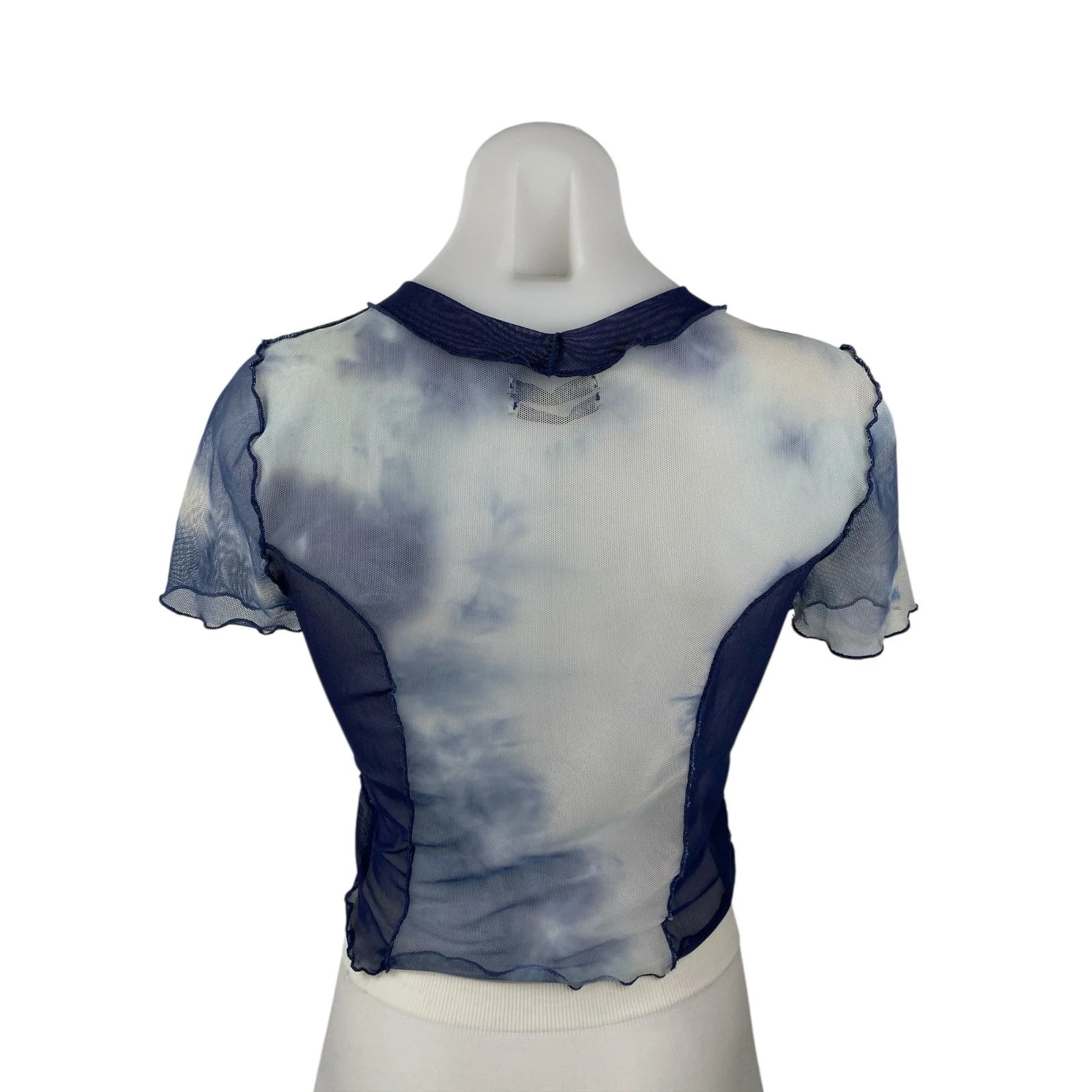 Urban Outfitters Blue Tie Dye Short Sleeve Mesh Crew Neck T Shirt Tee Top L - Image 2