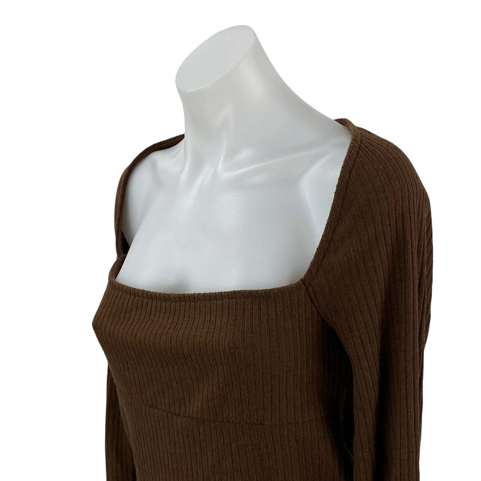 Urban Outfitters Brown Long Sleeve Square Neck Ribbed Knit Sweater Top Size L - Image 2