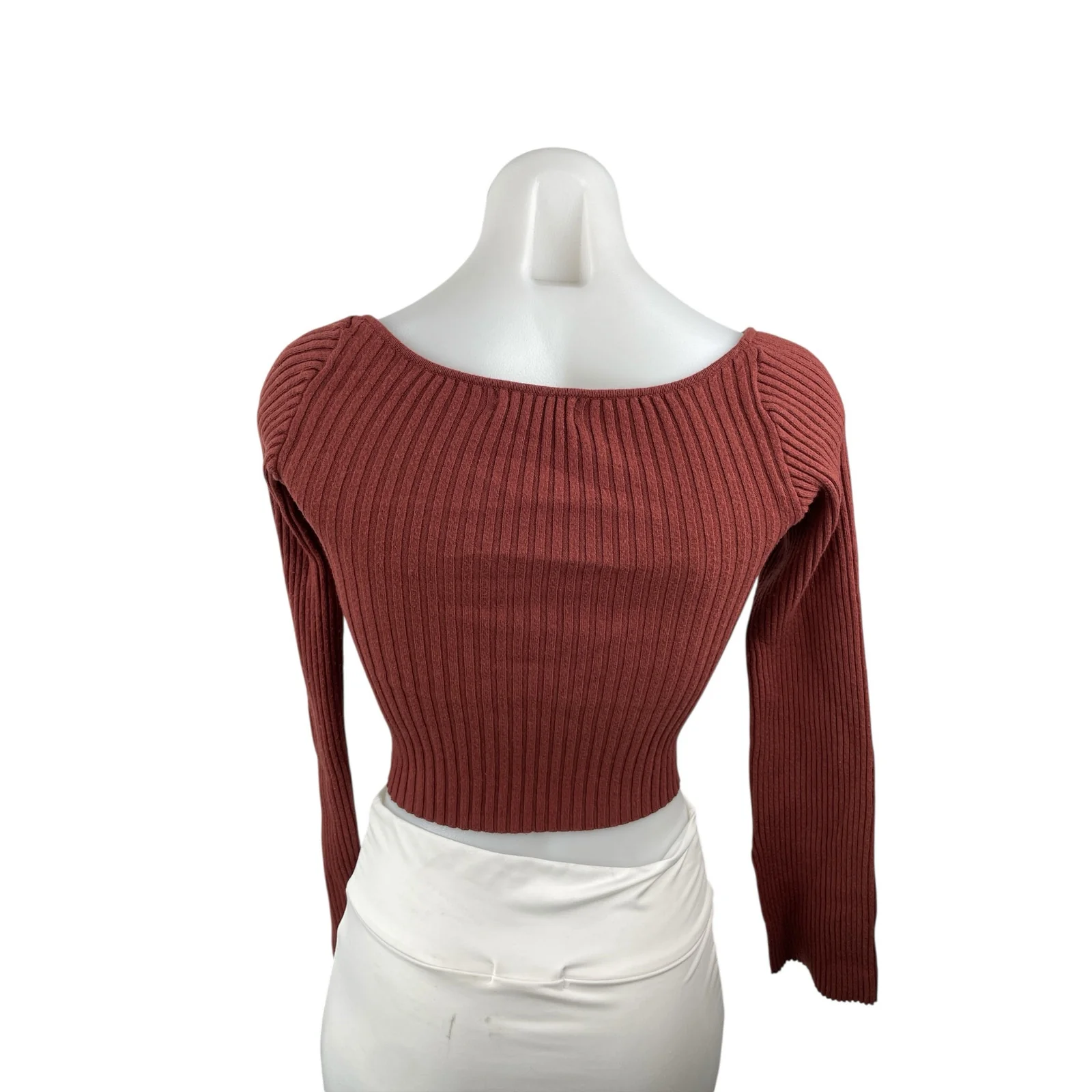 Urban Outfitters Brown Ribbed Knit Long Sleeve Bustier Corset Crop Top Size M - Image 4