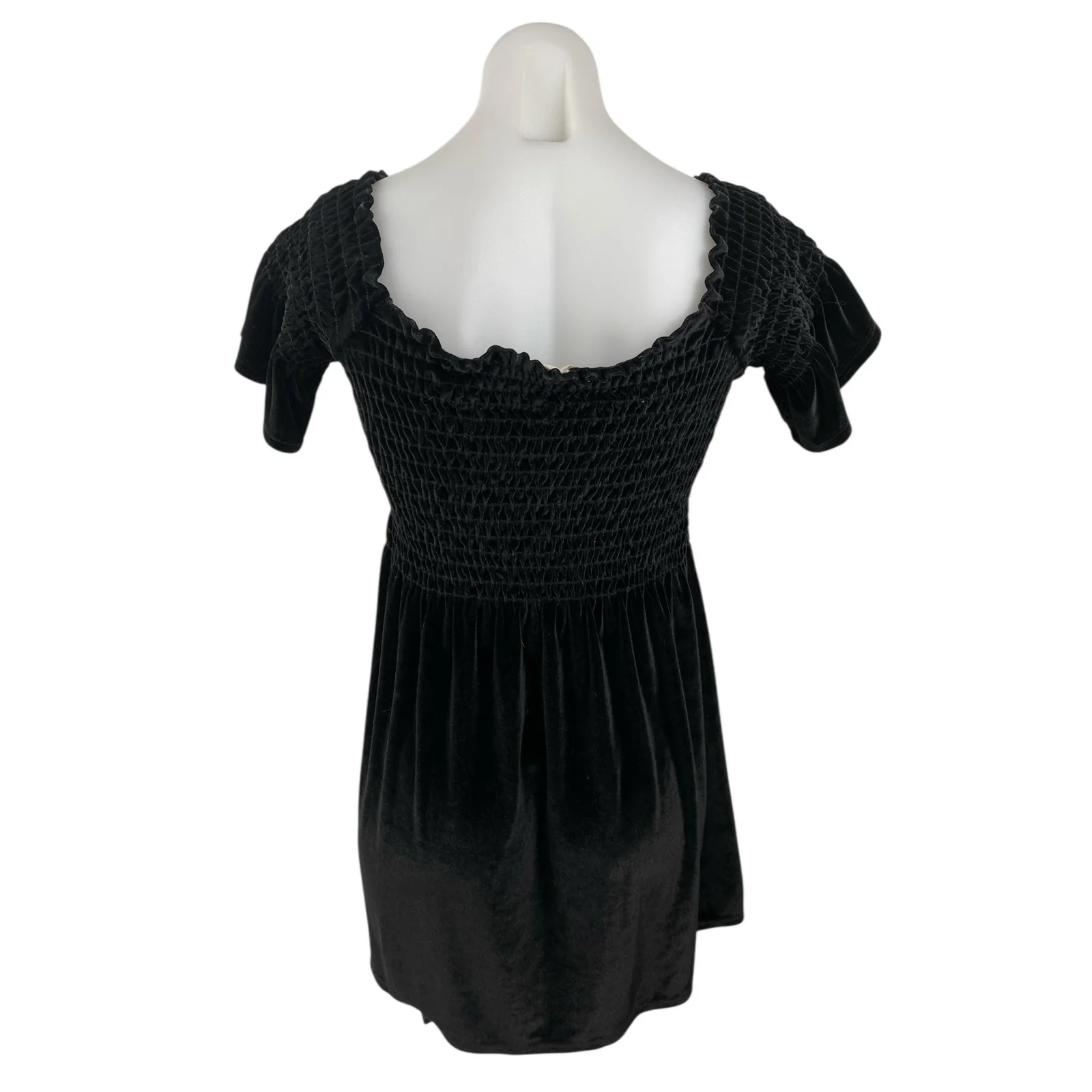 Urban Outfitters Clara Black Velvet Smocked Off Shoulder Mini A-Line Dress Sz M - Image 2
