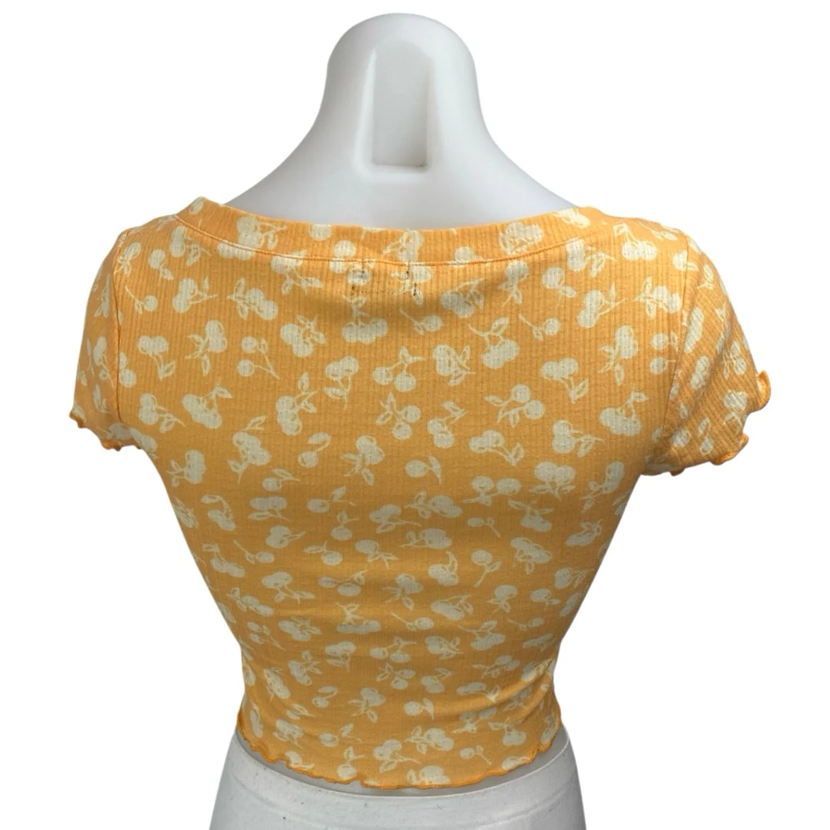 Urban Outfitters Coral Cherry Short Sleeve Ribbed Knit Lettuce Crop Top Size S - Image 2