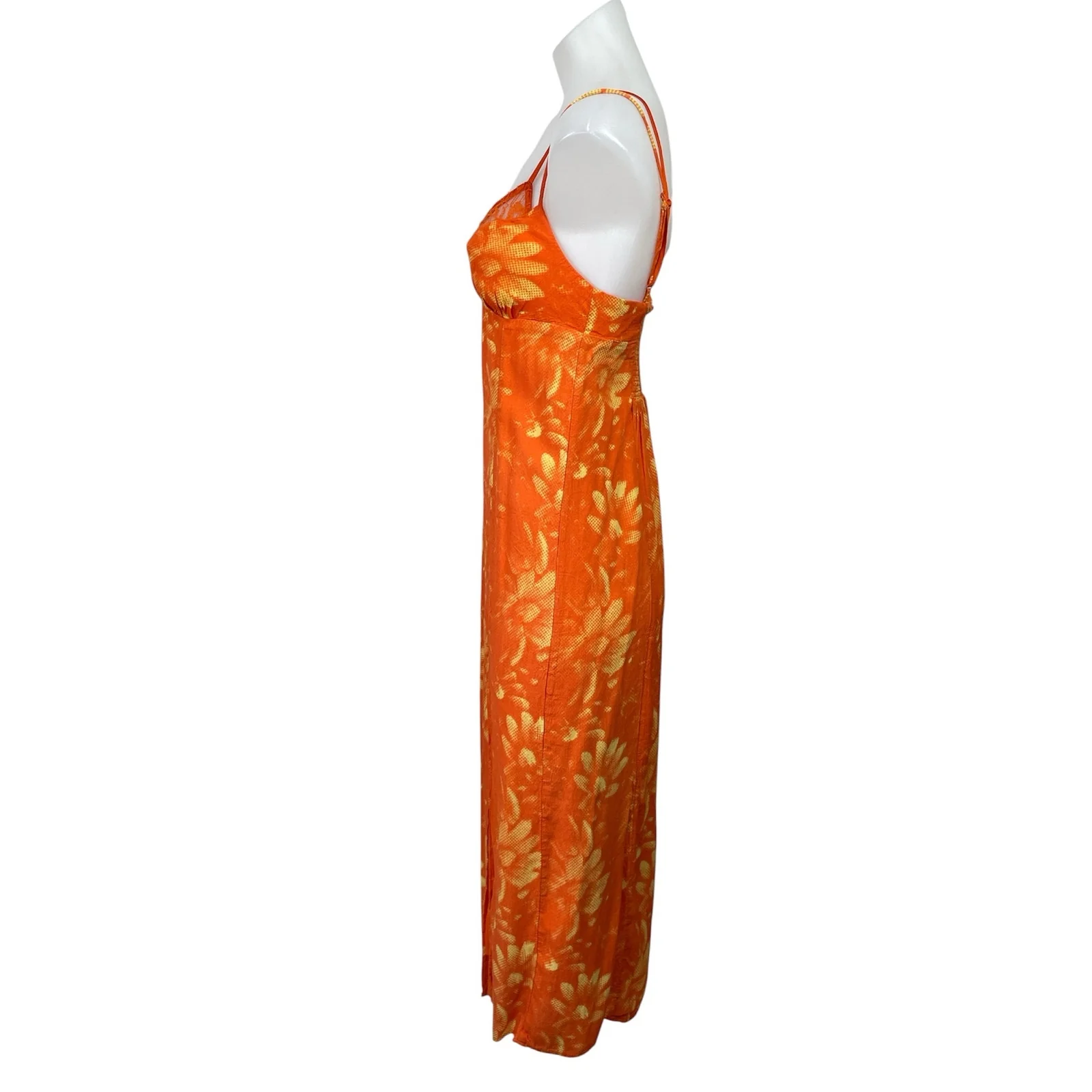 Urban Outfitters Dara Orange Lace Trim Floral Cami Slit Tank Midi Dress Size SP - Image 2
