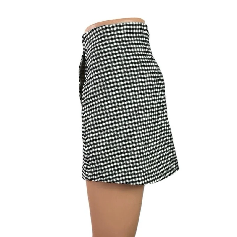 Urban Outfitters Gingham Plaid Check High Rise Mini Flare A-Line Pencil Skirt M - Image 2