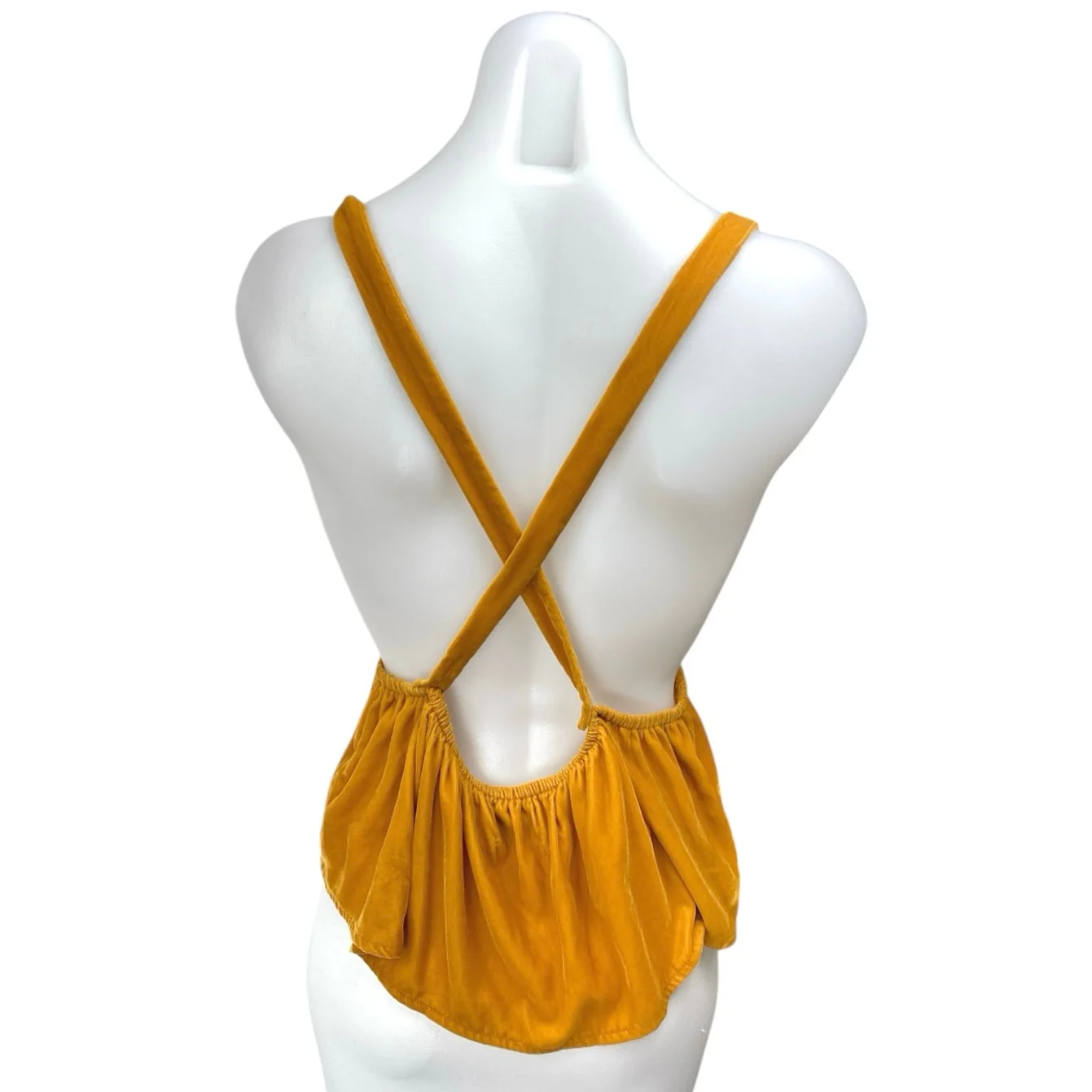 Urban Outfitters Gold Velvet Velour Plunging Sleeveless Peplum Blouse Top Size L - Image 2