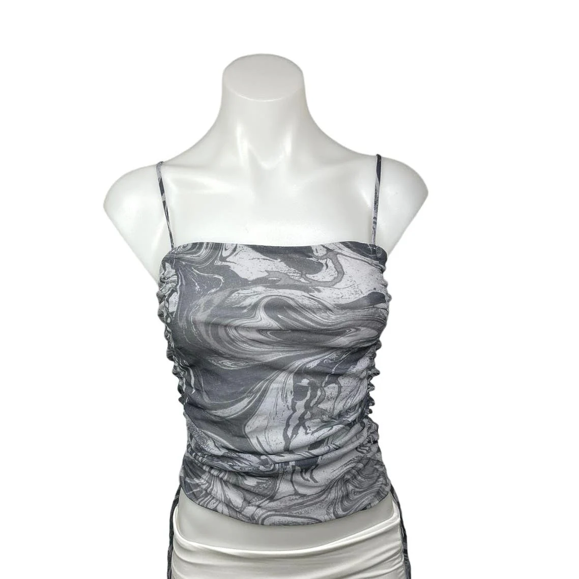 Urban Outfitters Grey Marble Tie Dye Print Spaghetti Strap Ruched Crop Top Sz S