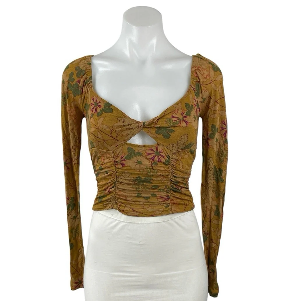 Urban Outfitters Juliana Yellow Mustard Floral Crepe Bustier Corset Crop Top S