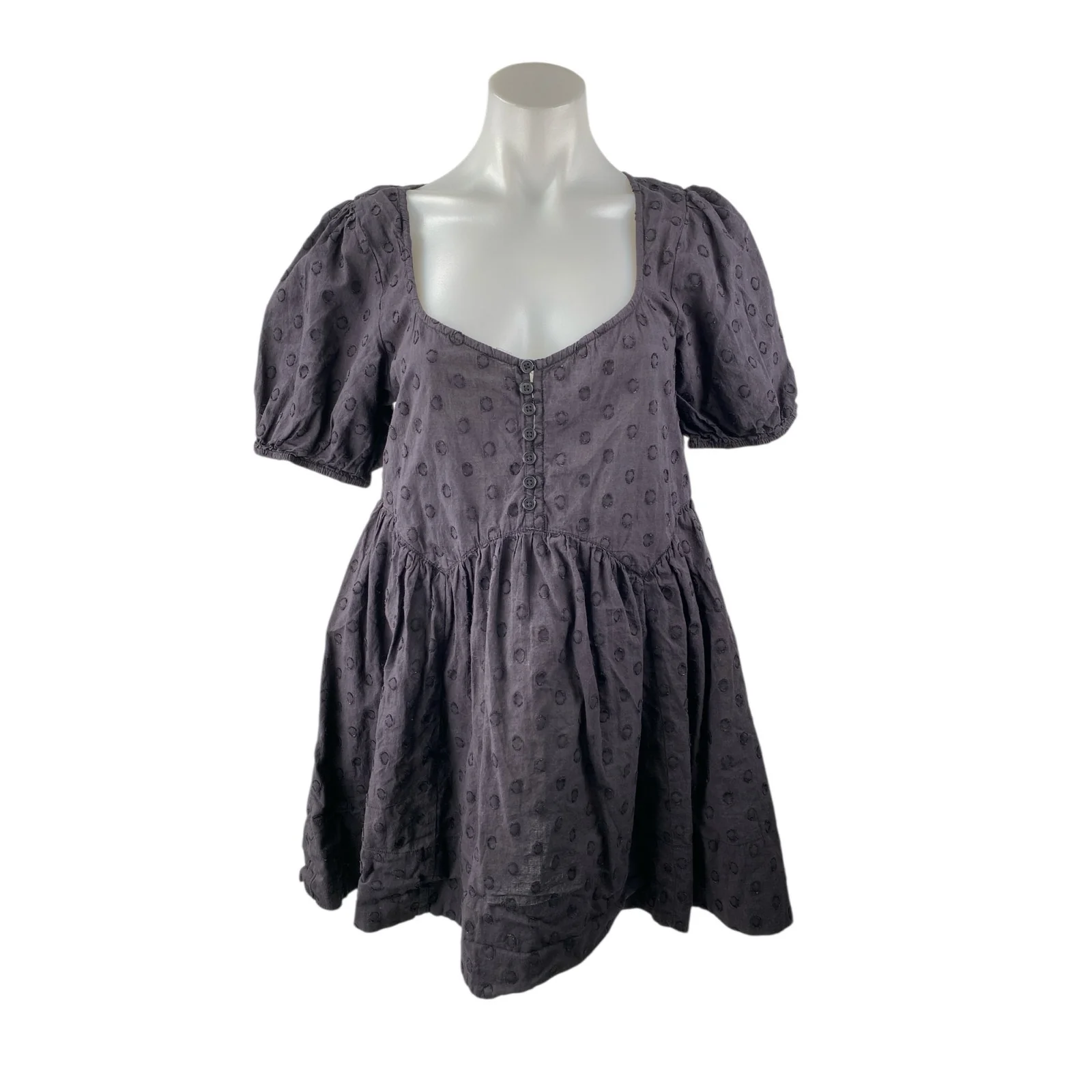 Urban Outfitters Kimchi Blue Gray Embroidered Polka Dots A Line Mini Dress Sz M