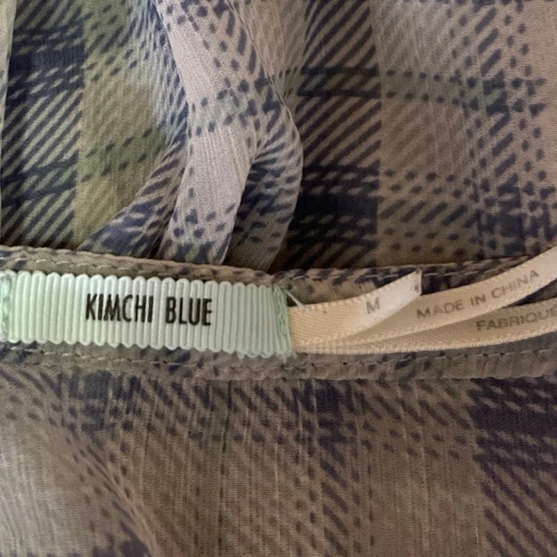 Urban Outfitters Kimchi Blue Plaid Check Lace Short Sleeve Button Shirt Dress M - Image 4