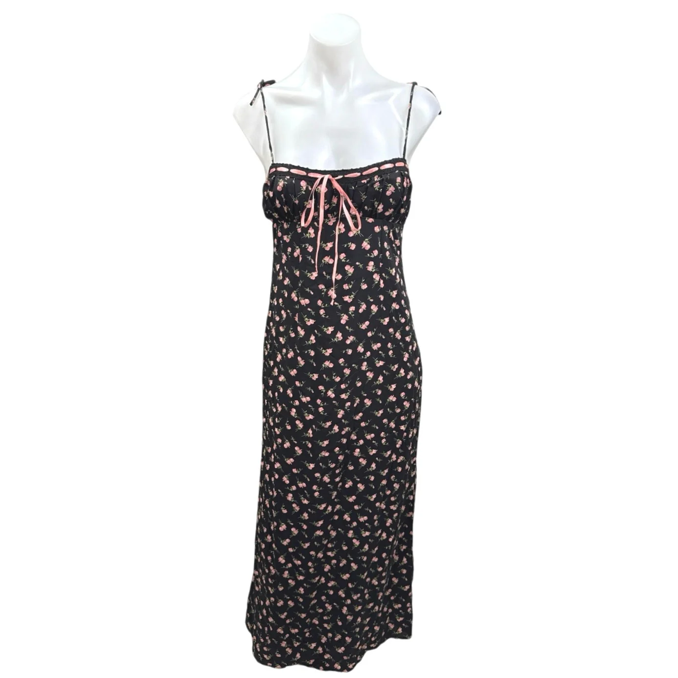 Urban Outfitters Kiss The Sky Black Floral Slit Bustier Cami Midi Slip Dress XS