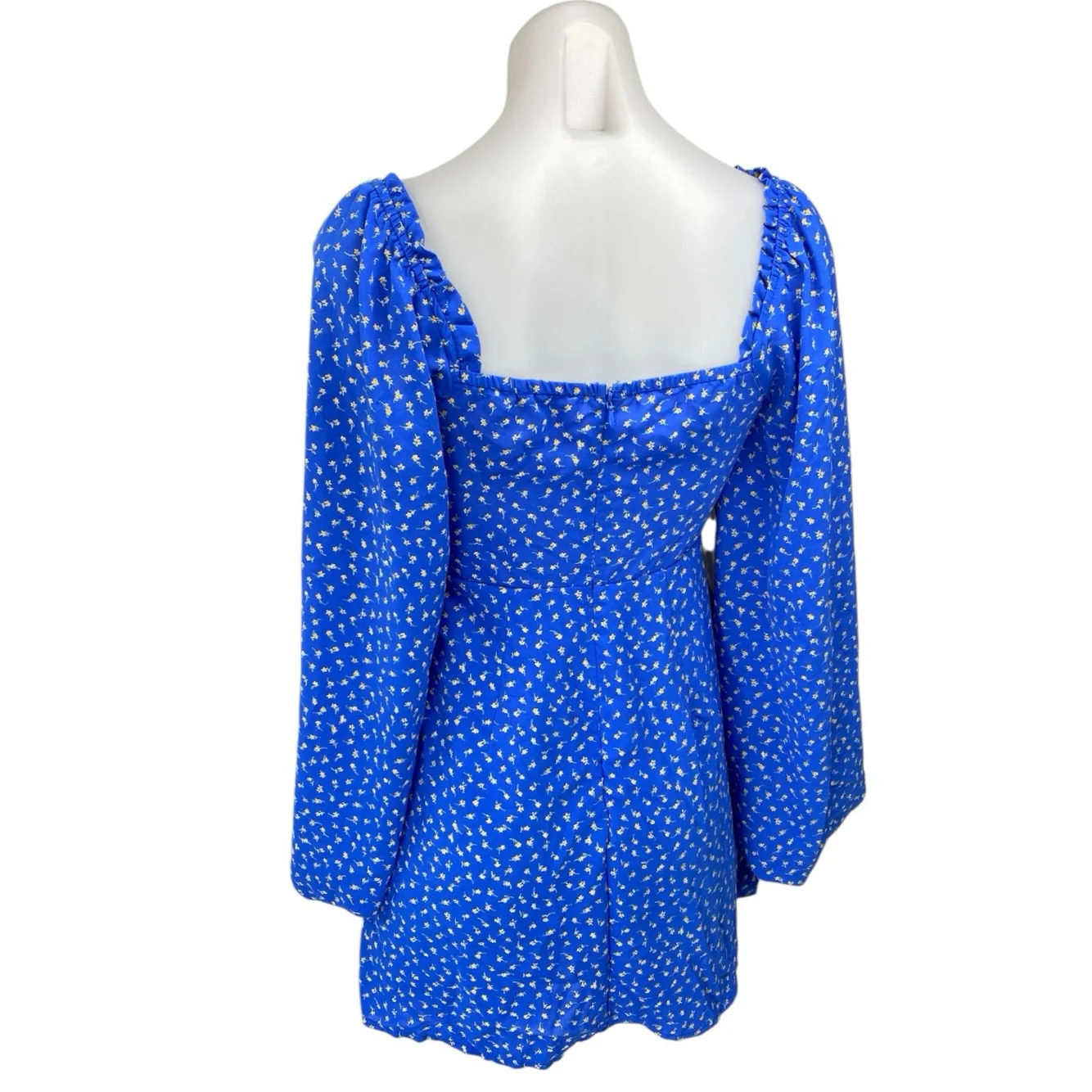 Urban Outfitters Kiss the Sky Blue Floral Cutout Balloon Sleeve Mini Dress Sz S - Image 2