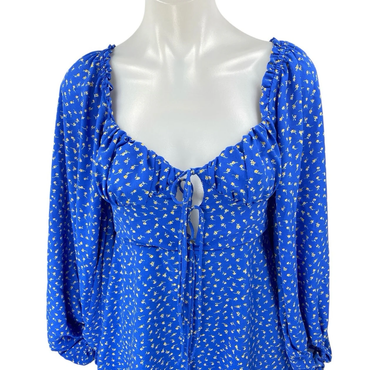 Urban Outfitters Kiss the Sky Blue Floral Cutout Balloon Sleeve Mini Dress Sz S - Image 3