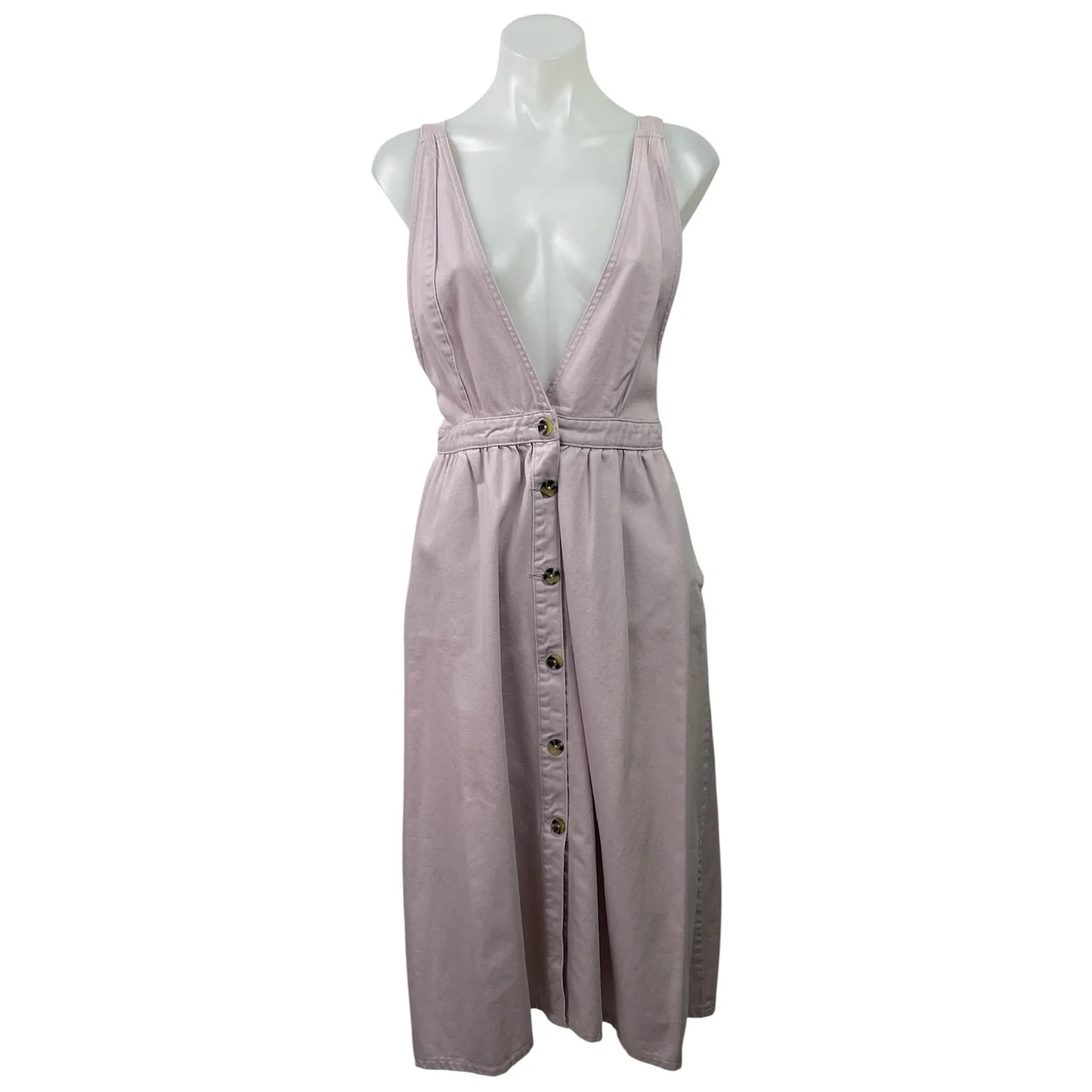 Urban Outfitters Lilac Purple Plunge V Neck Button Down A Line Midi Dress Size S