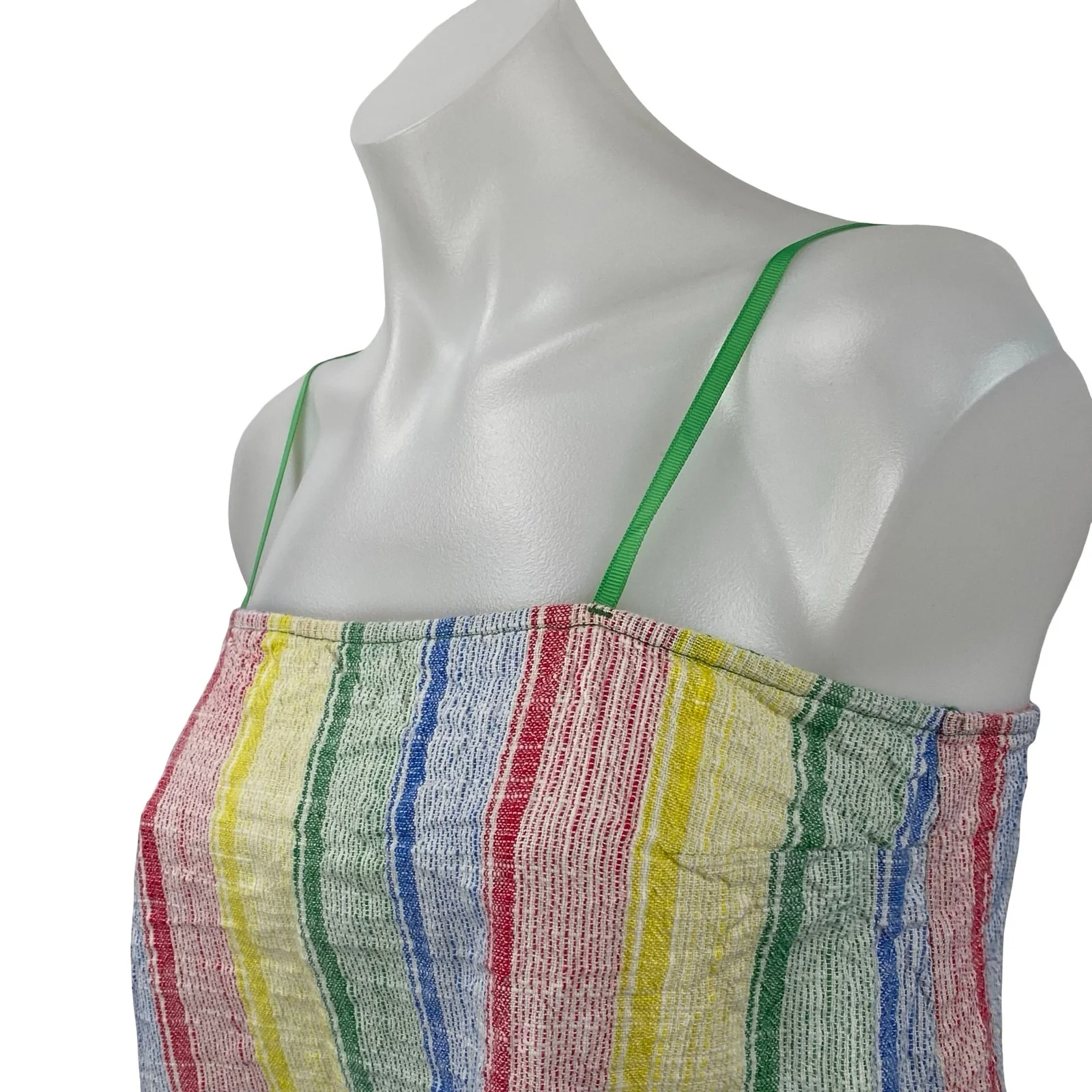 Urban Outfitters Linen Women's Rainbow Stripe Sleeveless Crop Cami Tank Top Sz M - Image 3