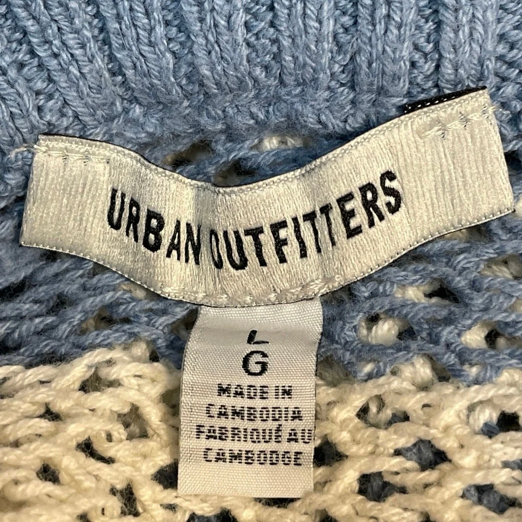 Urban Outfitters Mateo Blue White Striped Crew Neck Crochet Knit Sweater Top L - Image 4