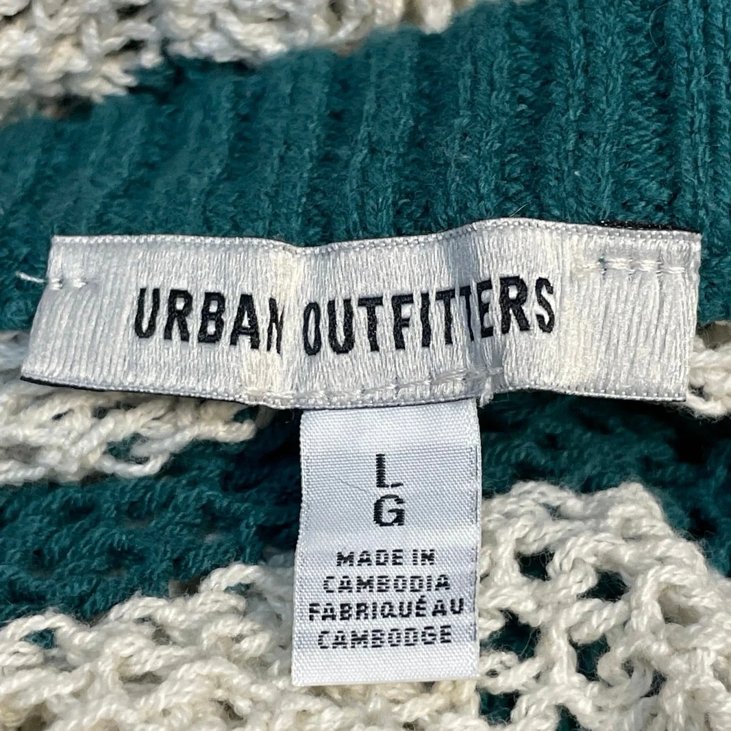 Urban Outfitters Mateo White Green Striped Crew Neck Crochet Knit Sweater Top L - Image 4