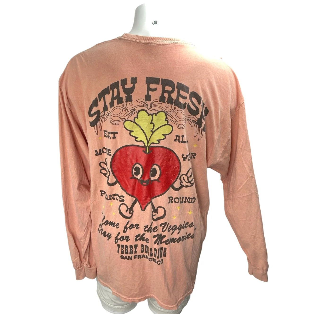 Urban Outfitters Mens Coral Long Sleeve Stay Fresh Veggie T Shirt Tee Top Size L - Image 2