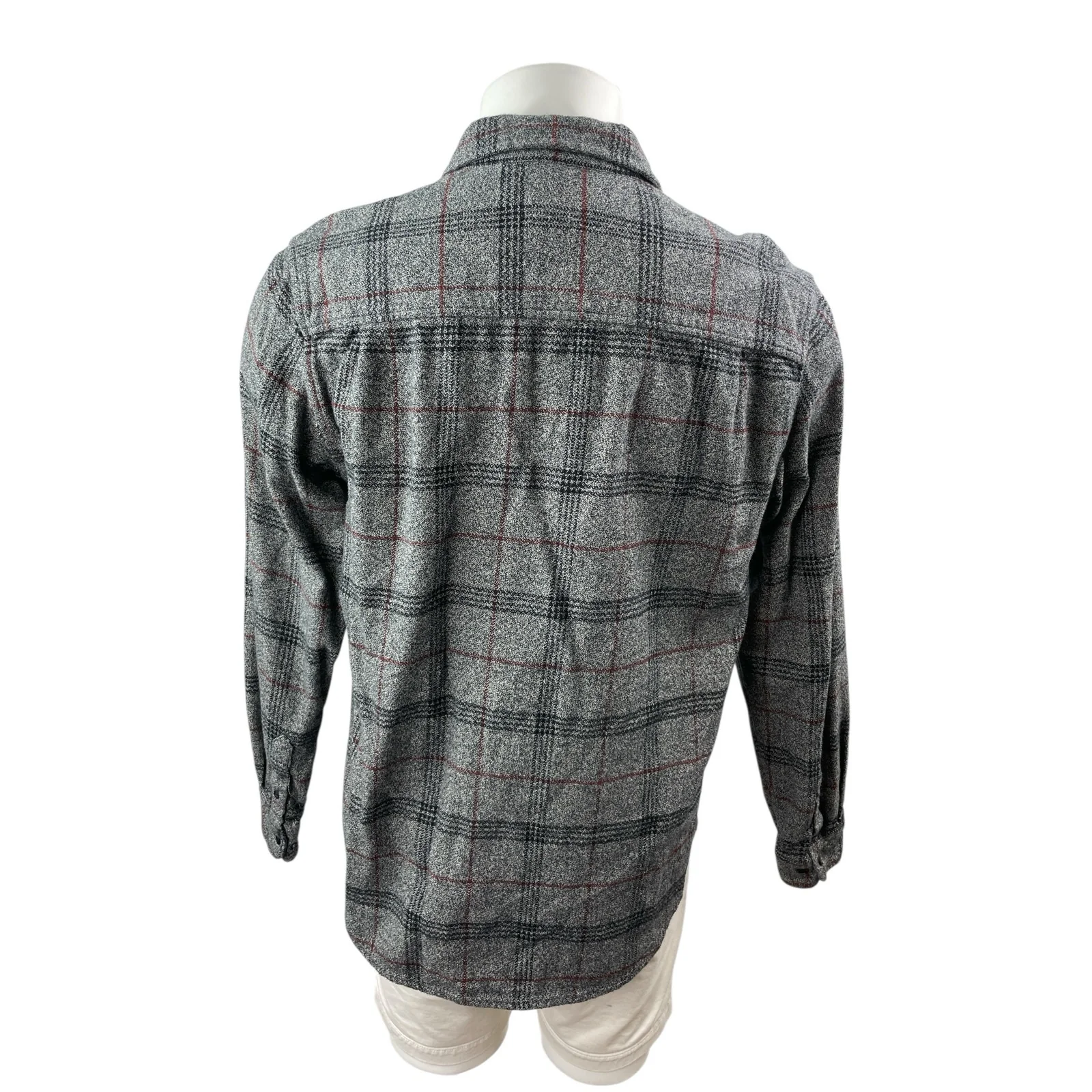 Urban Outfitters Men's Gray Plaid Knit Long Sleeve Button Down Shirt Top Size M - Image 4