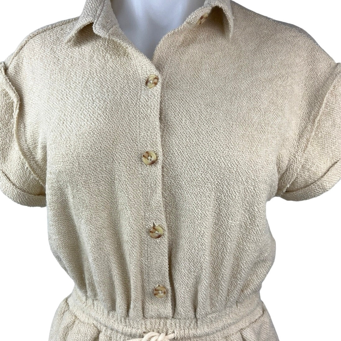 Urban Outfitters Noa Cream Terrycloth Button Drawstring Romper Jumpsuit Size XS - Image 3