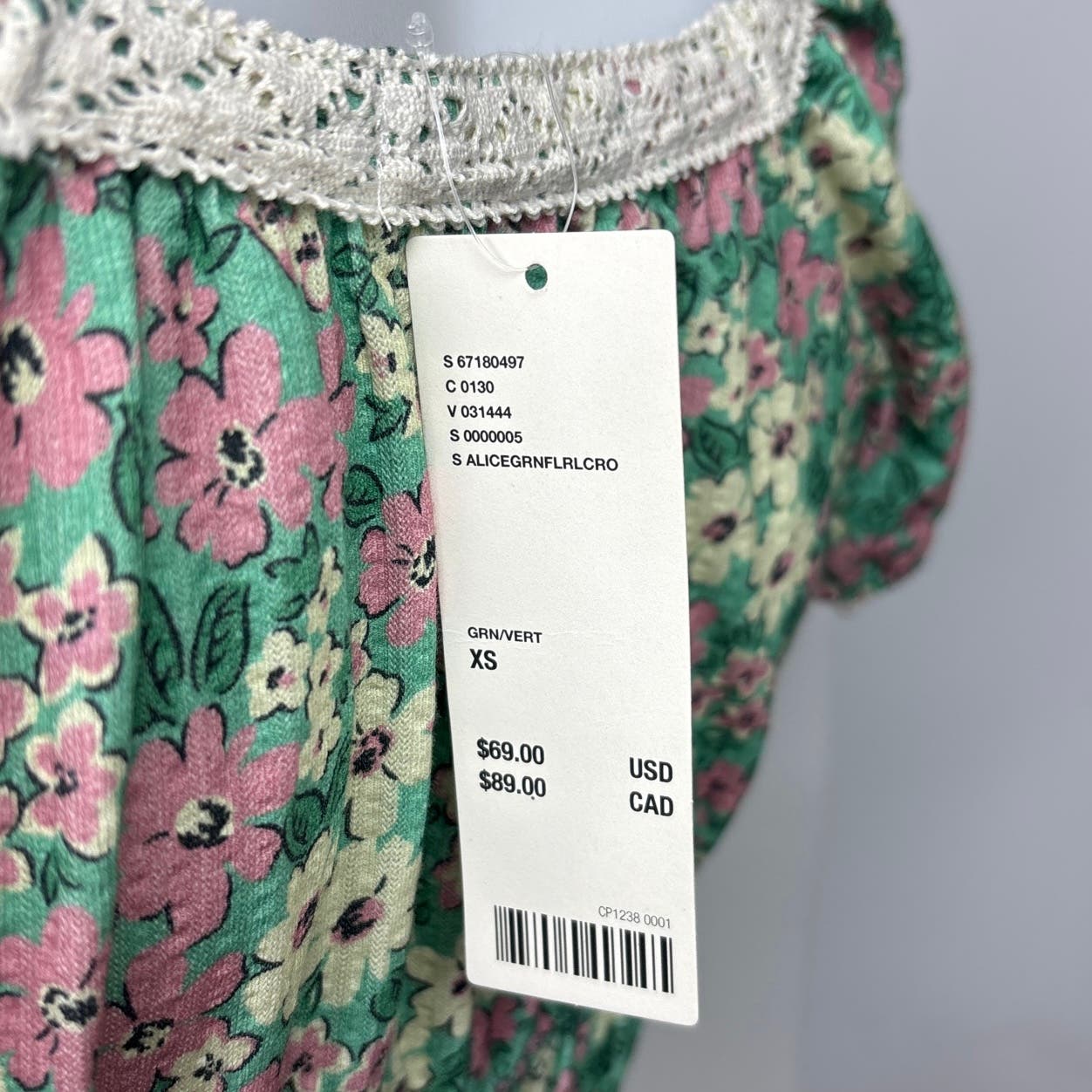 Urban Outfitters NWT Green Lace Trim Floral Scoop Puff Sleeve Mini Dress Size XS - Image 6