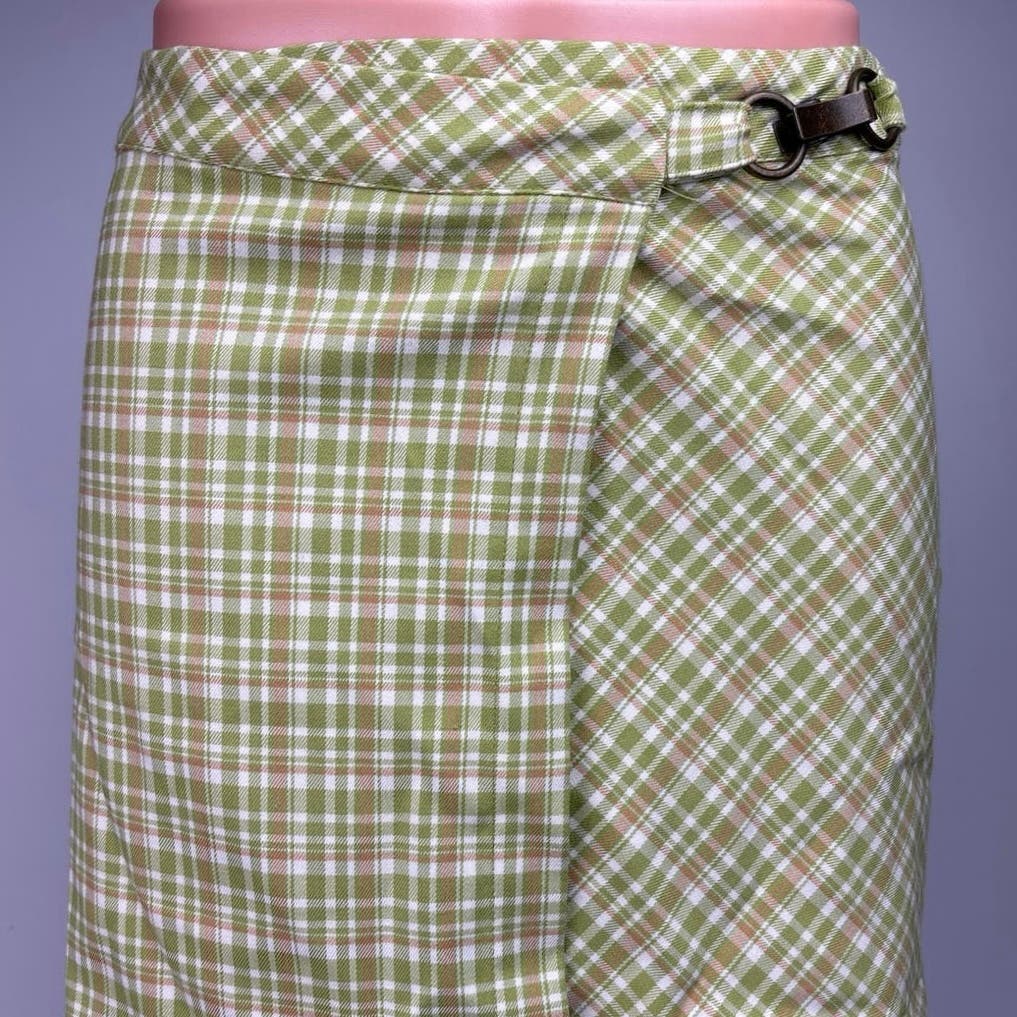 Urban Outfitters NWT Green Plaid Checkered Wrap Buckle Straight Mini Skirt Sz XS - Image 6
