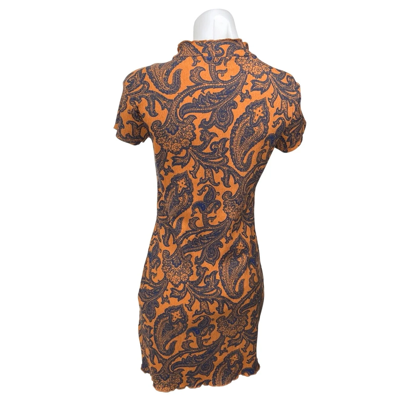 Urban Outfitters Orange Blue Floral Paisley Short Sleeve Mini Bodycon Dress Sz M - Image 2