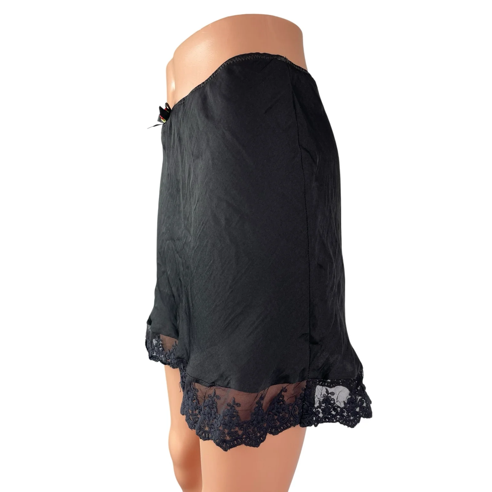 Urban Outfitters Out From Under Black Floral Lace Trim Mini Slip Skirt Size M - Image 3