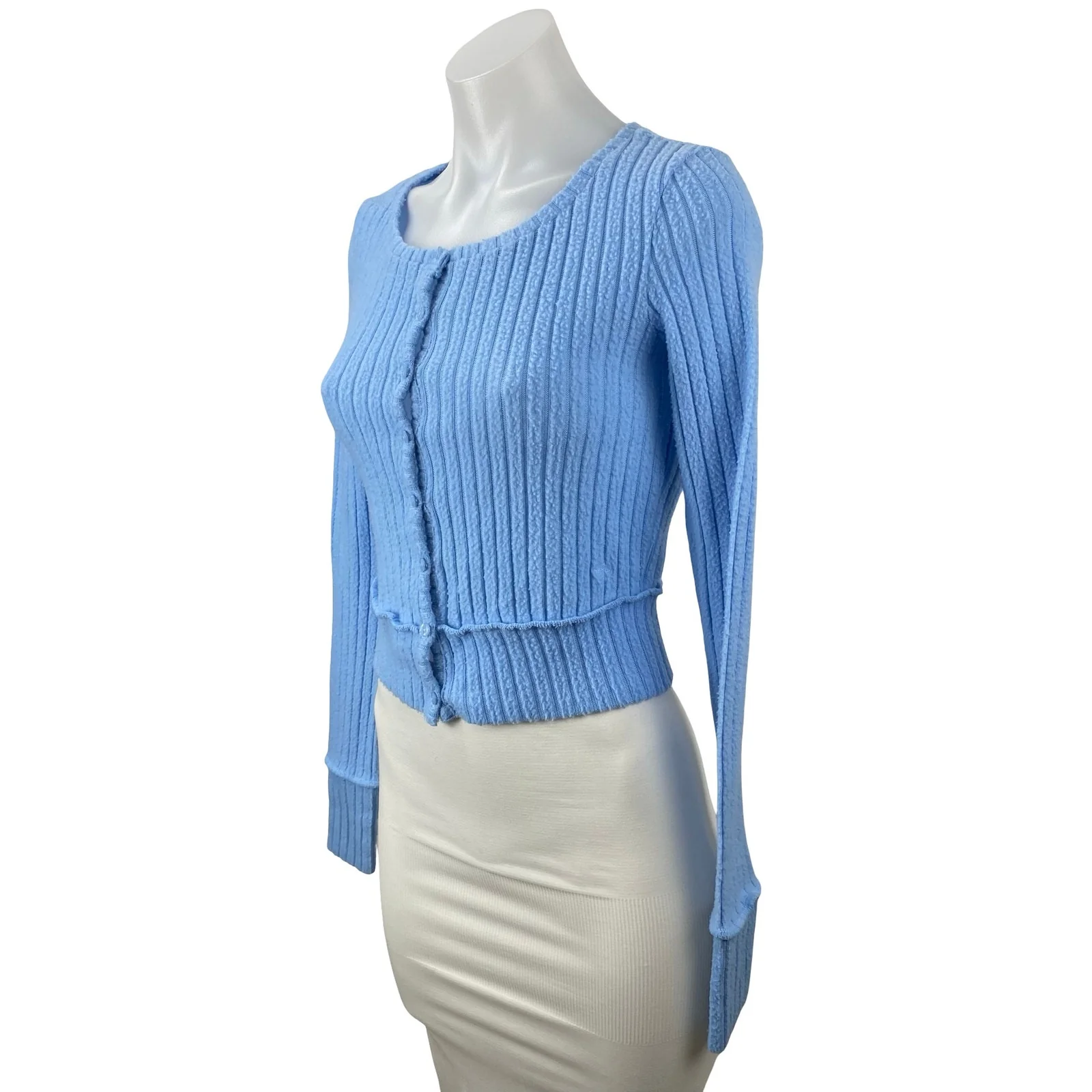 Urban Outfitters Out From Under Blue Rib Knit Button Up Crop Cardigan Sweater XS - Image 2