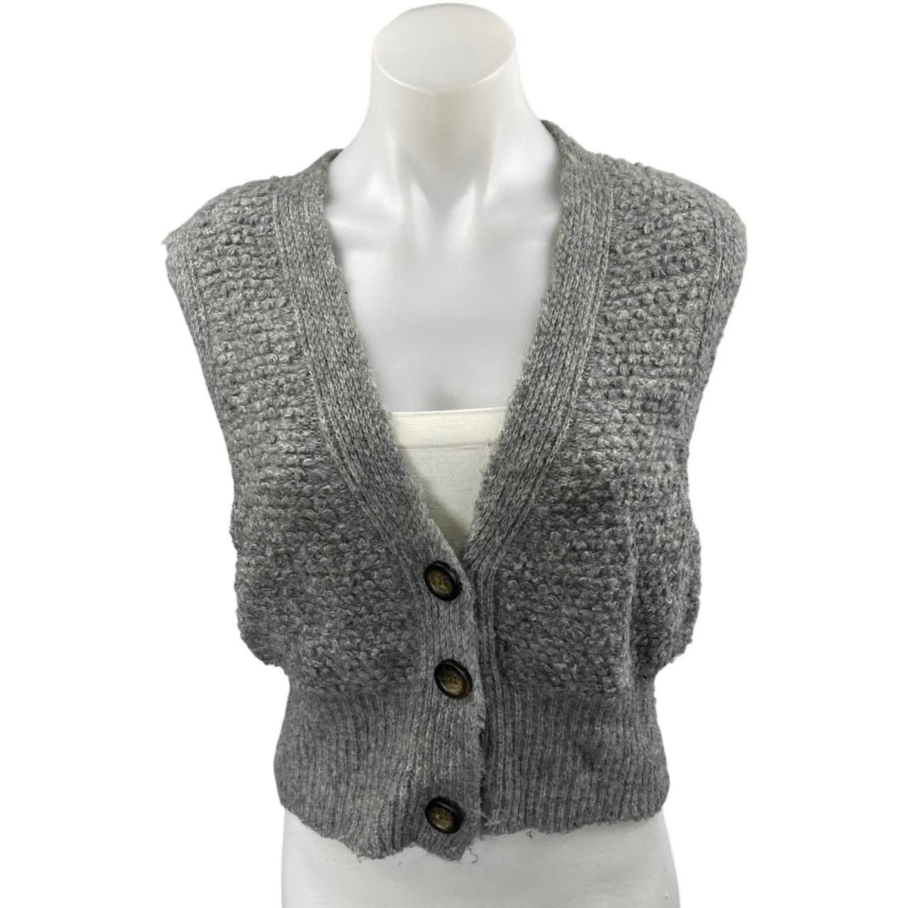 Urban Outfitters Paige Gray Textured Knit Sleeveless Button Crop Sweater Vest M