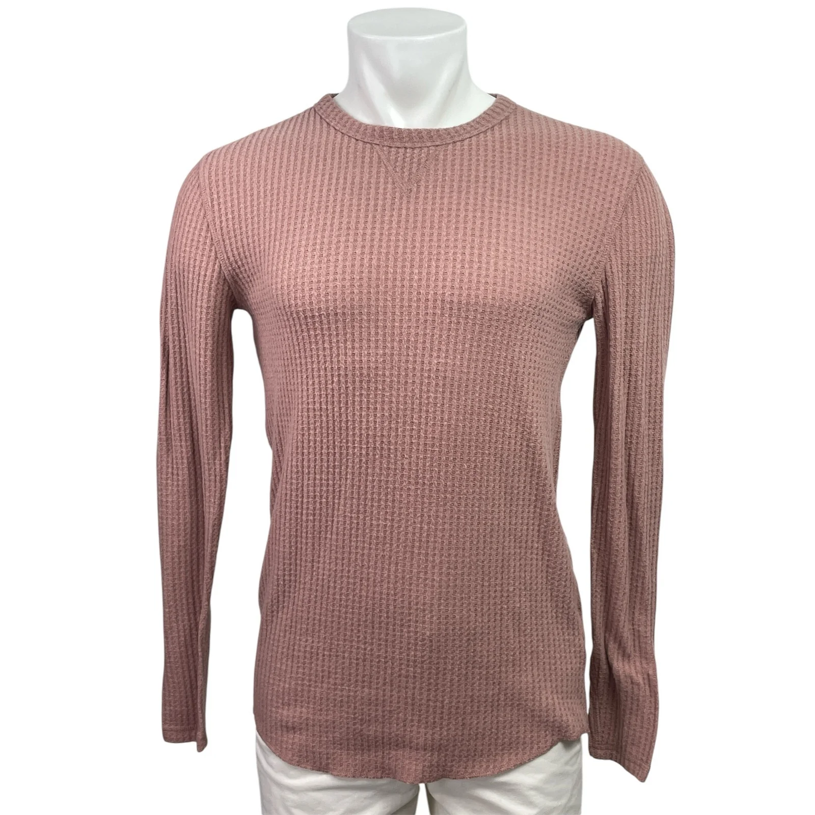 Urban Outfitters Pink Waffle Knit Crochet Crewneck Long Sleeve Sweater Top Sz S