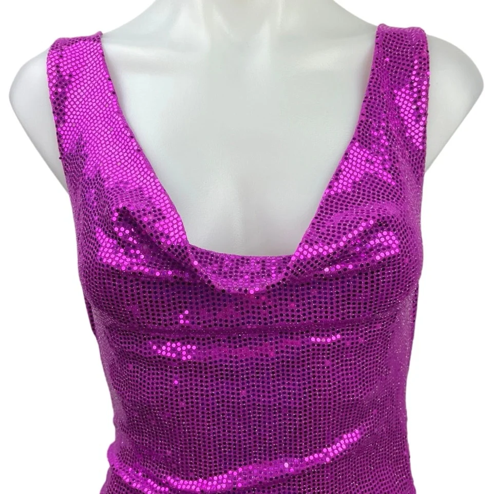Urban Outfitters Purple Dua Cowl Neck Sequin Sleeveless Mini Bodycon Dress Sz XS - Image 3