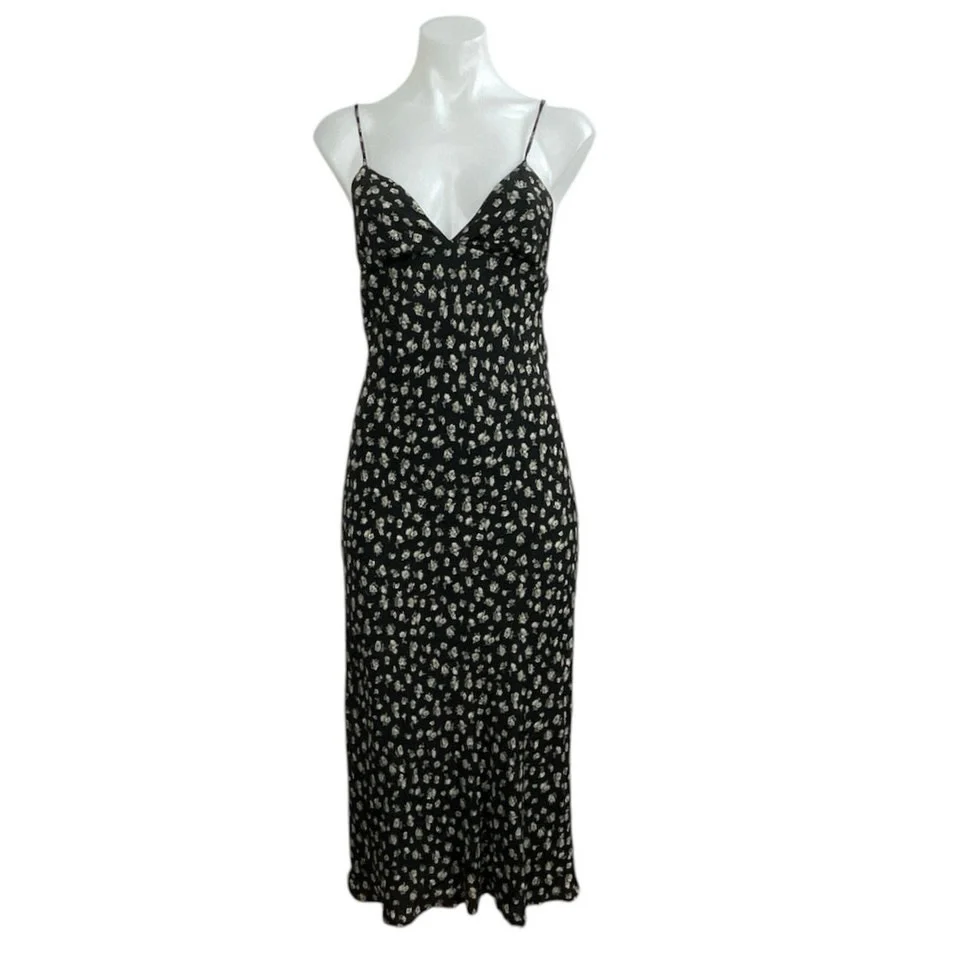 Urban Outfitters Ramona Black Floral Sleeveless Midi Cami Tank A-Line Dress XS