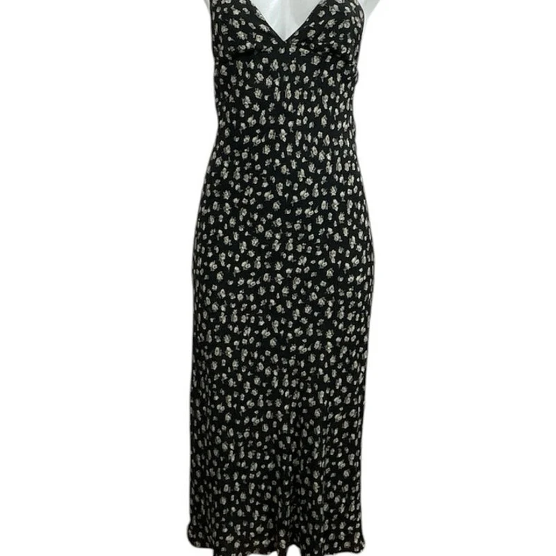 Urban Outfitters Ramona Black Floral Sleeveless Midi Cami Tank A-Line Dress XS - Image 4